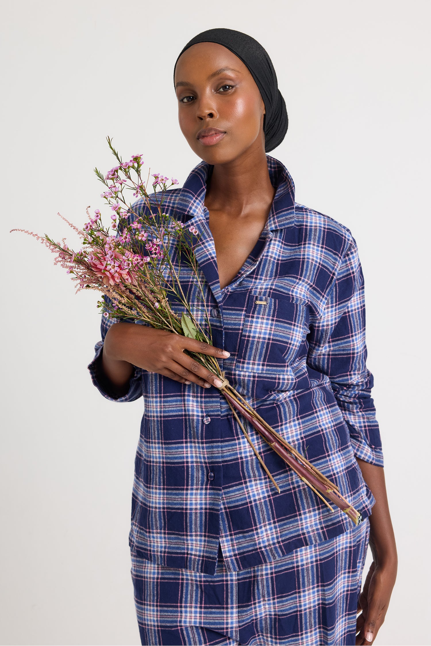 Plaid Long Pyjama Set in Midnight