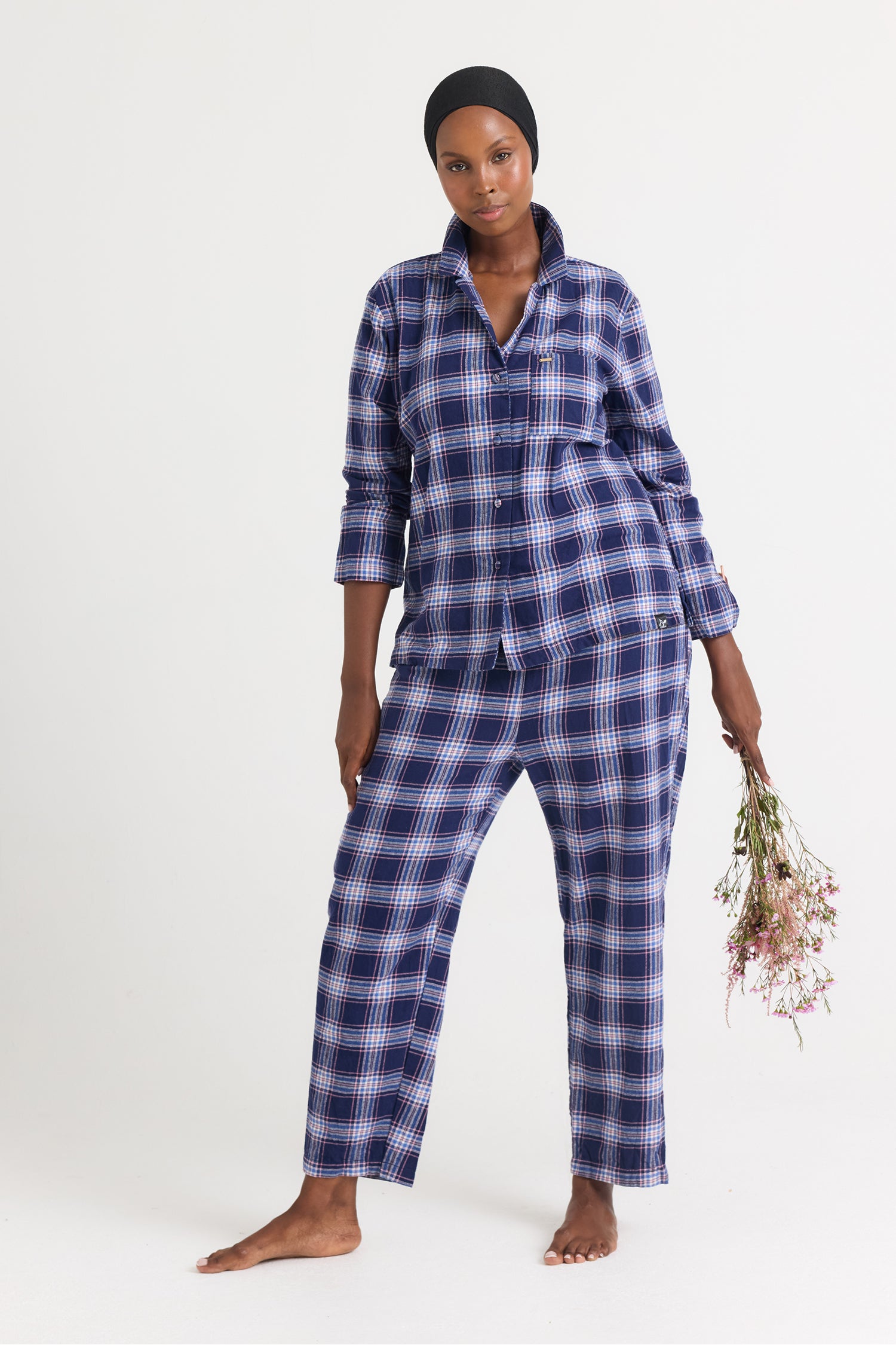 Plaid Long Pyjama Set in Midnight