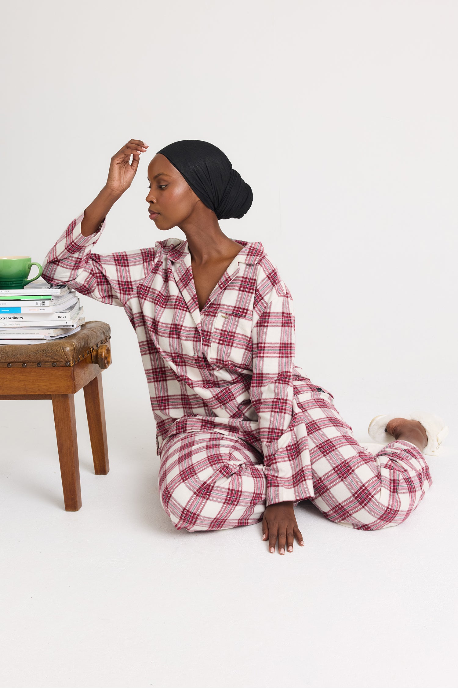 Plaid Long Pyjama Set in Stone