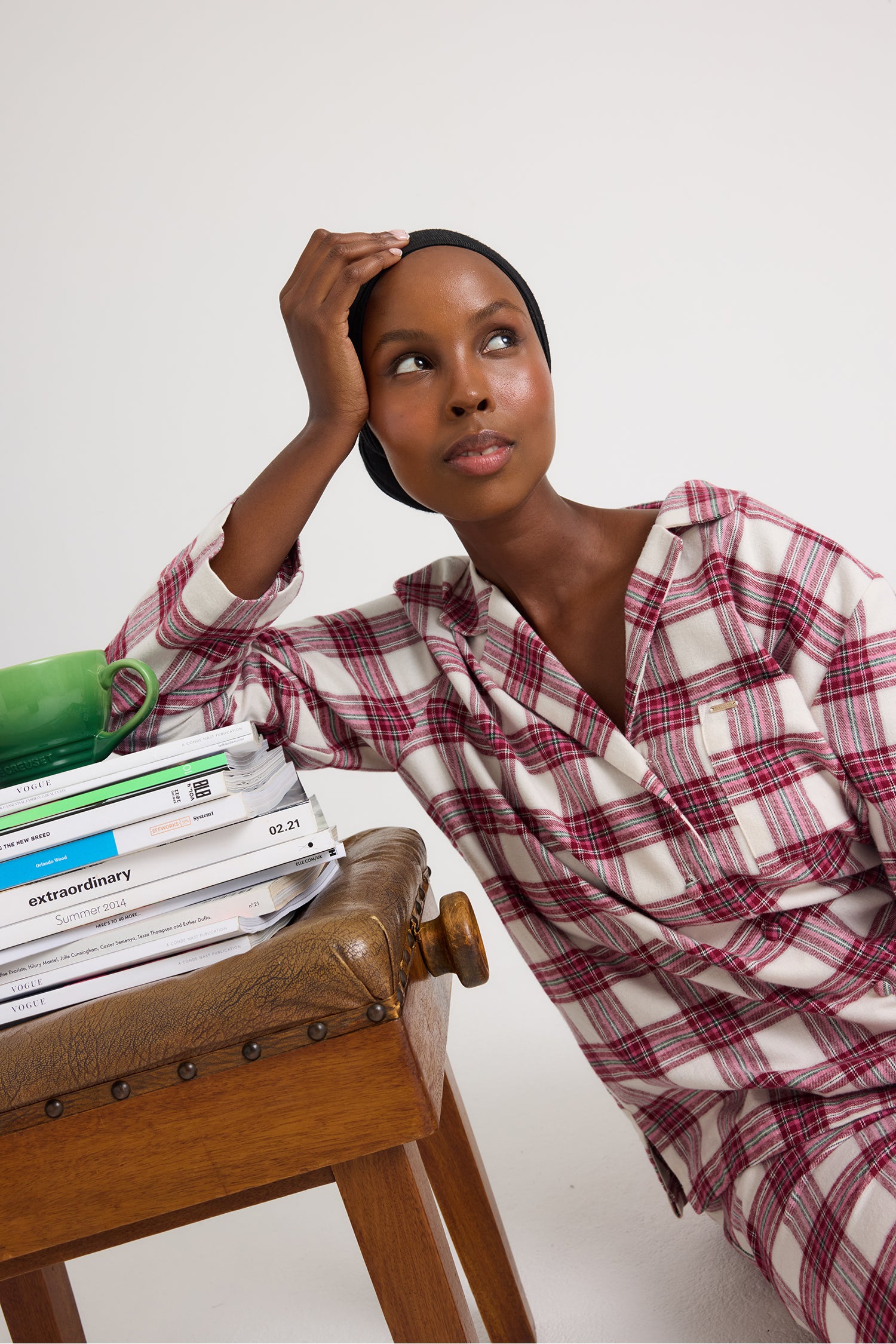 Plaid Long Pyjama Set in Stone