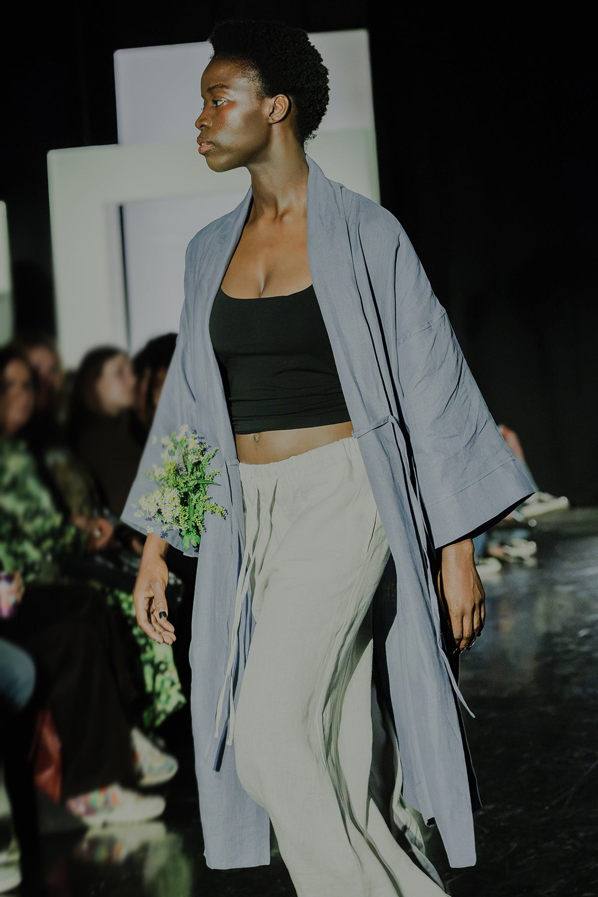 Long Relaxed Linen Robe in Folkestone Grey