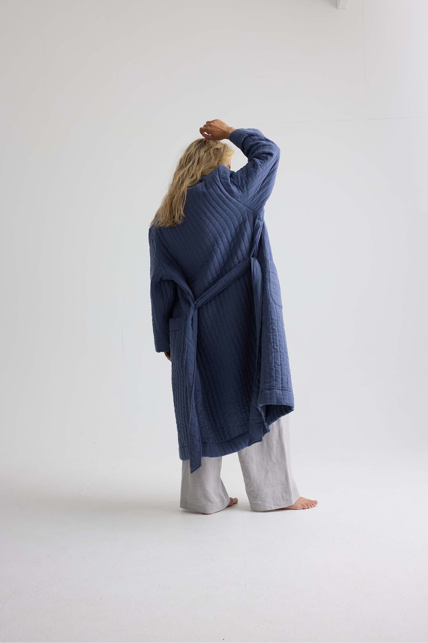 Quilted Cotton Robe In Folkestone Grey