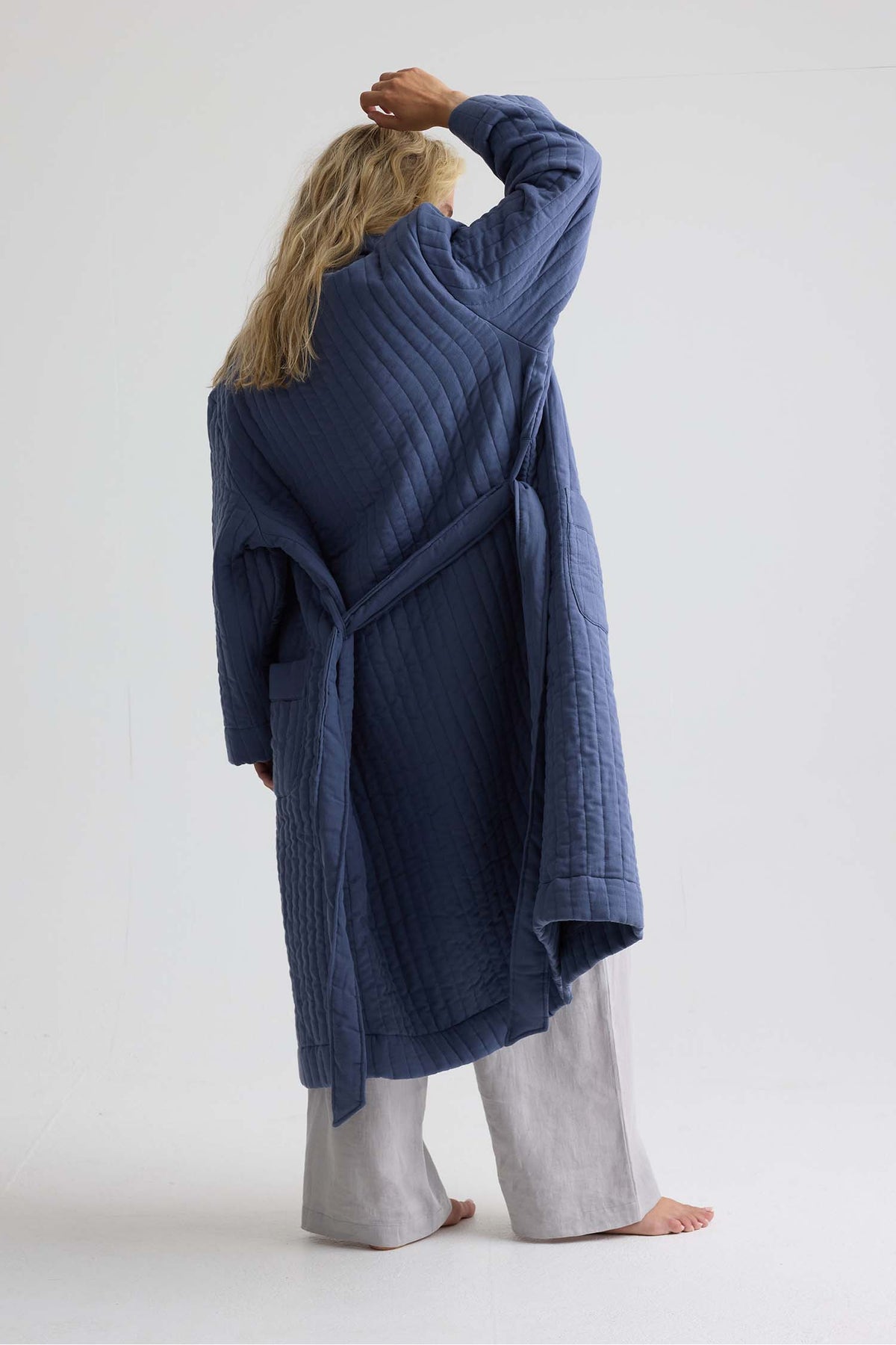 Quilted Cotton Robe In Folkestone Grey