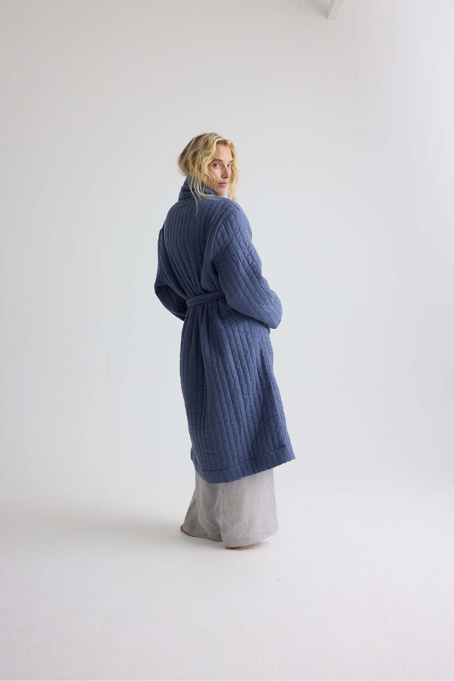 Quilted Cotton Robe In Folkestone Grey
