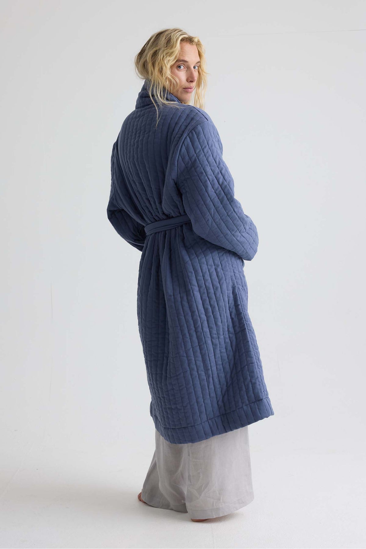 Quilted Cotton Robe In Folkestone Grey
