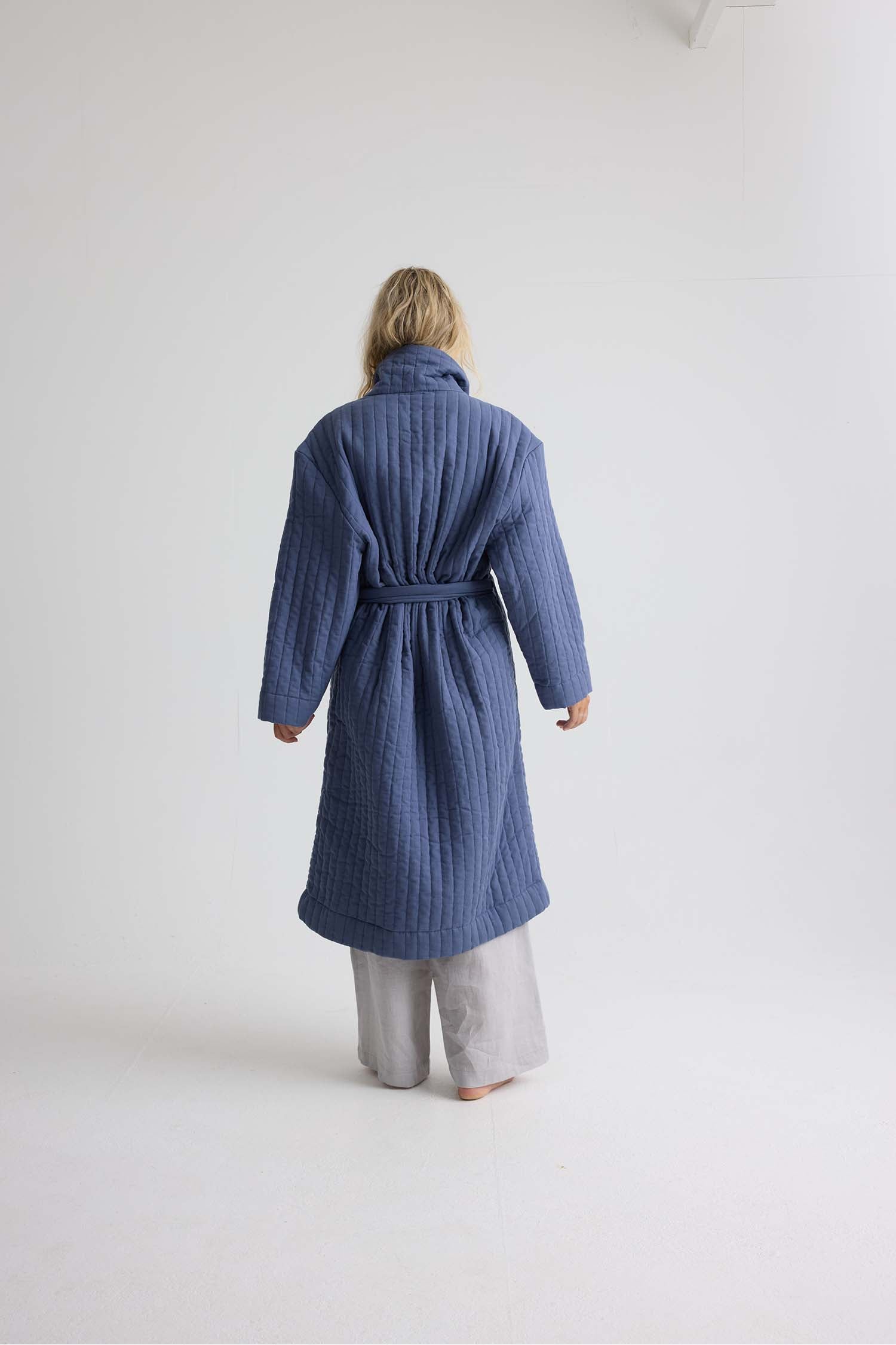Quilted Cotton Robe In Folkestone Grey