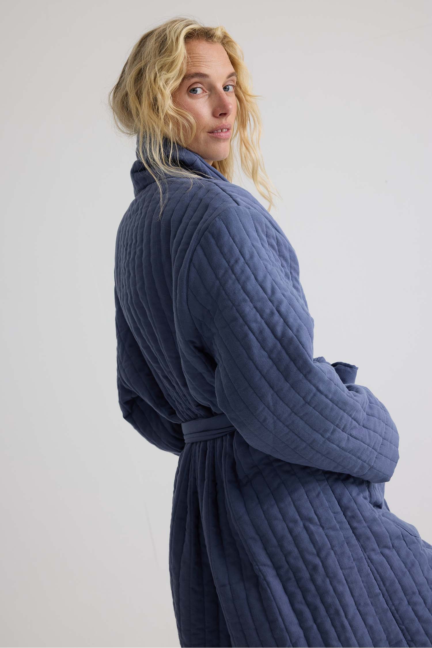 Quilted Cotton Robe In Folkestone Grey