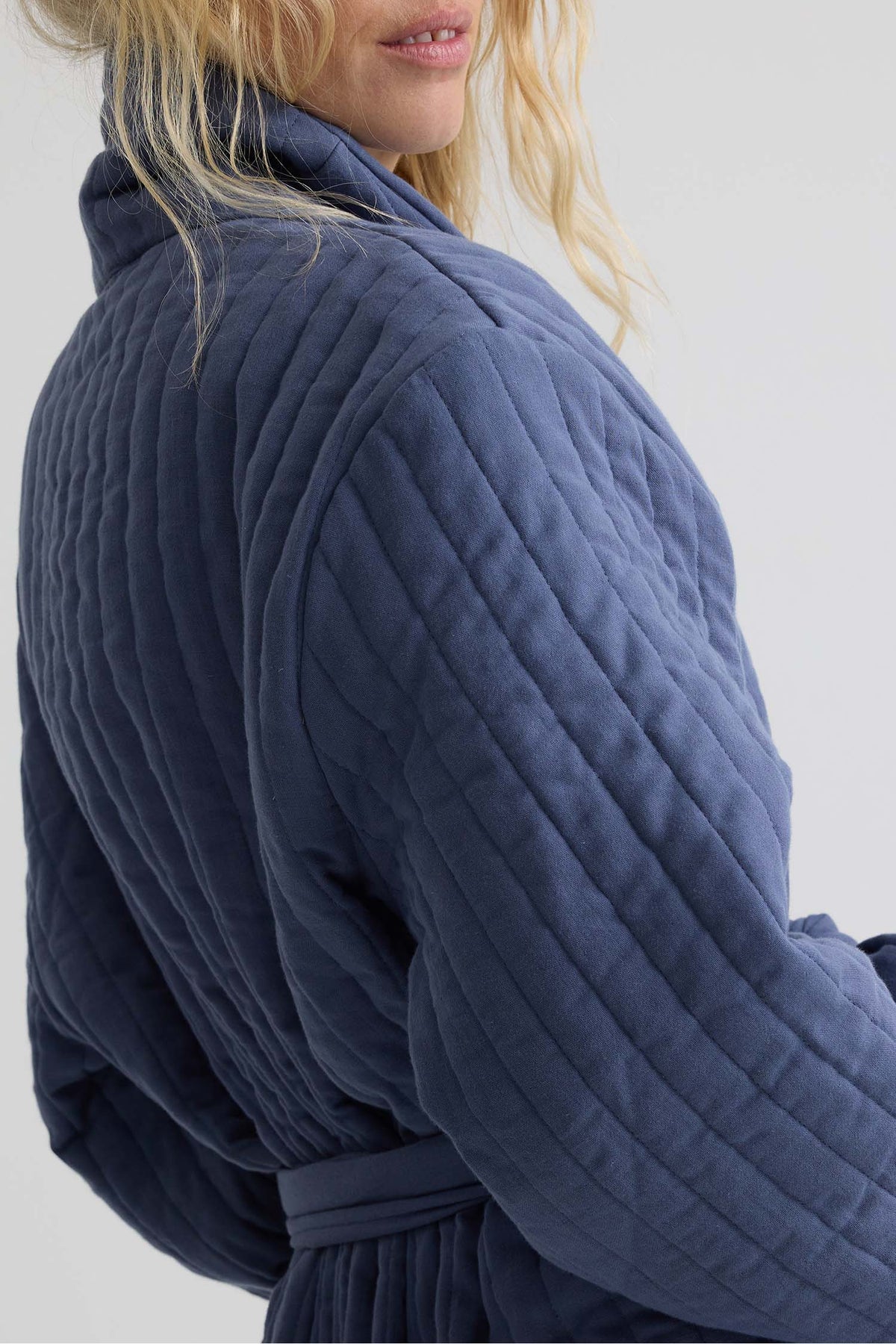 Quilted Cotton Robe In Folkestone Grey
