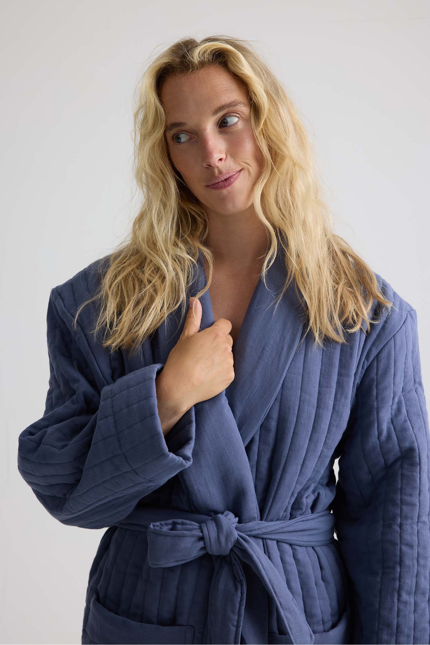 Quilted Cotton Robe In Folkestone Grey