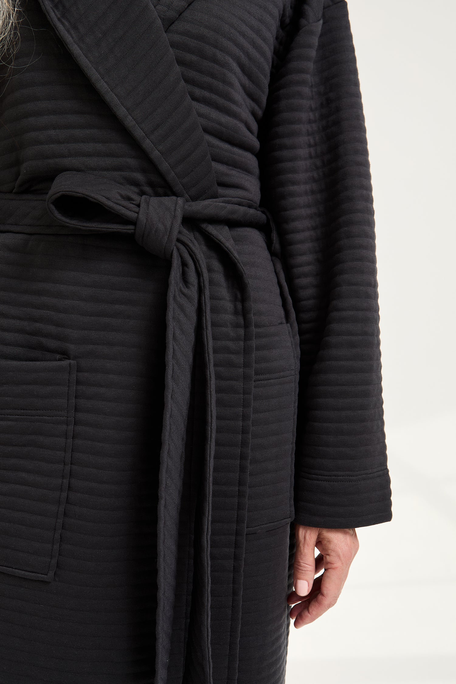 Quilted Jersey Hooded Robe in Charcoal
