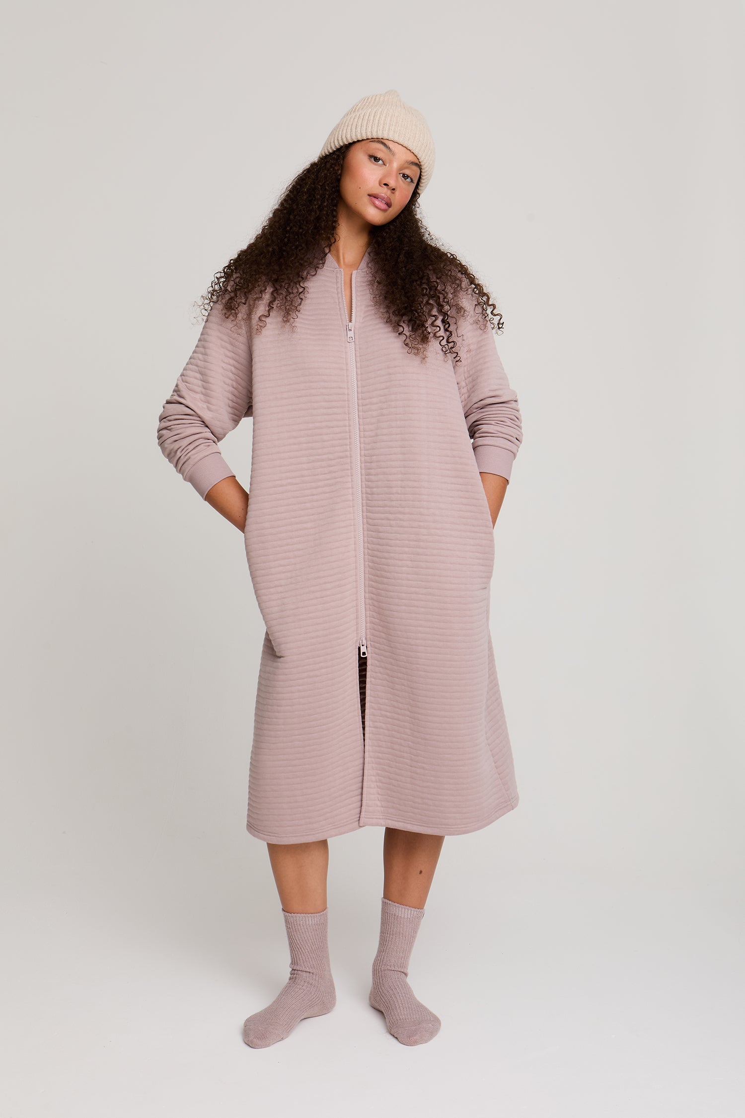 Quilted Jersey Housecoat in Mink
