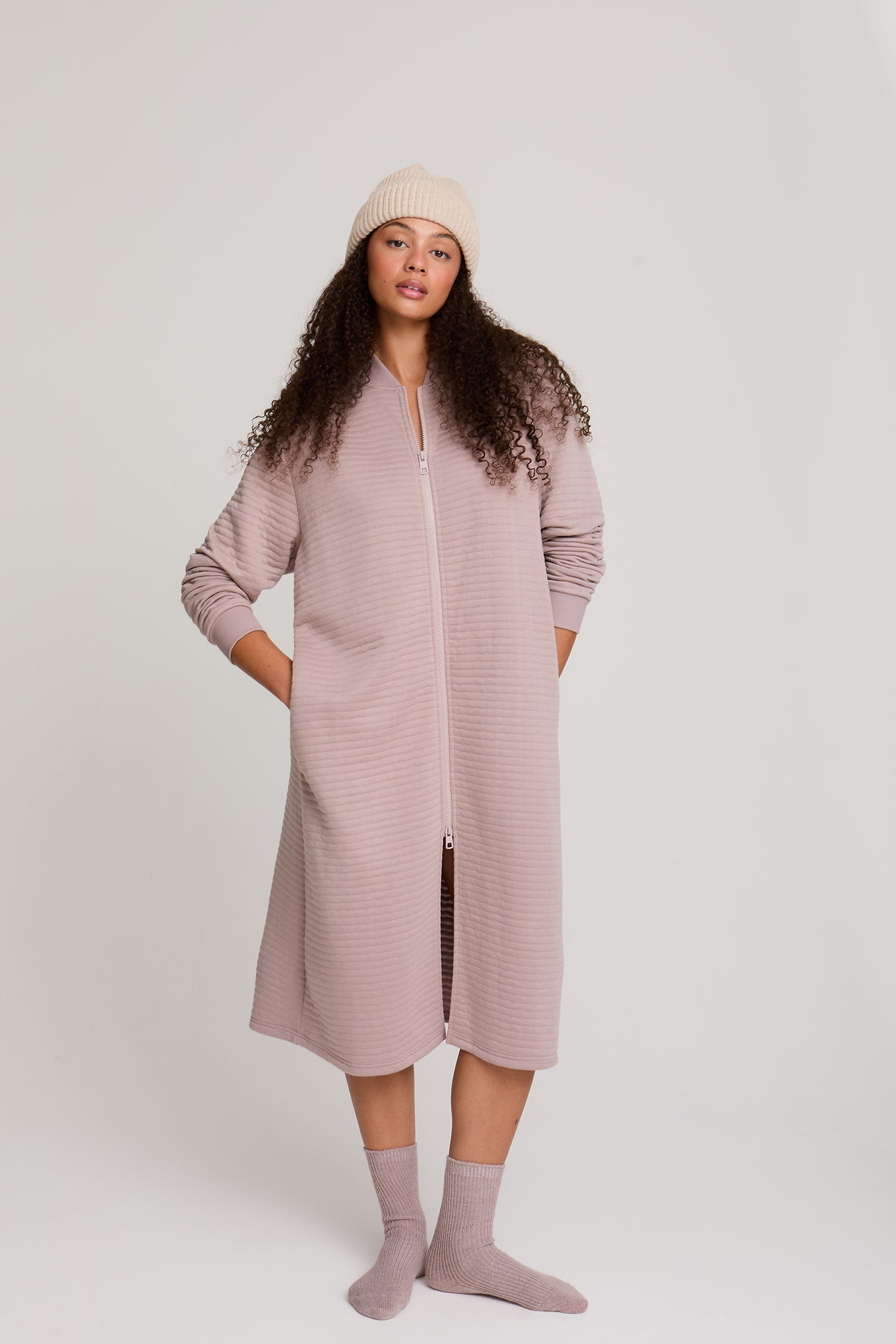 Quilted Jersey Housecoat in Mink