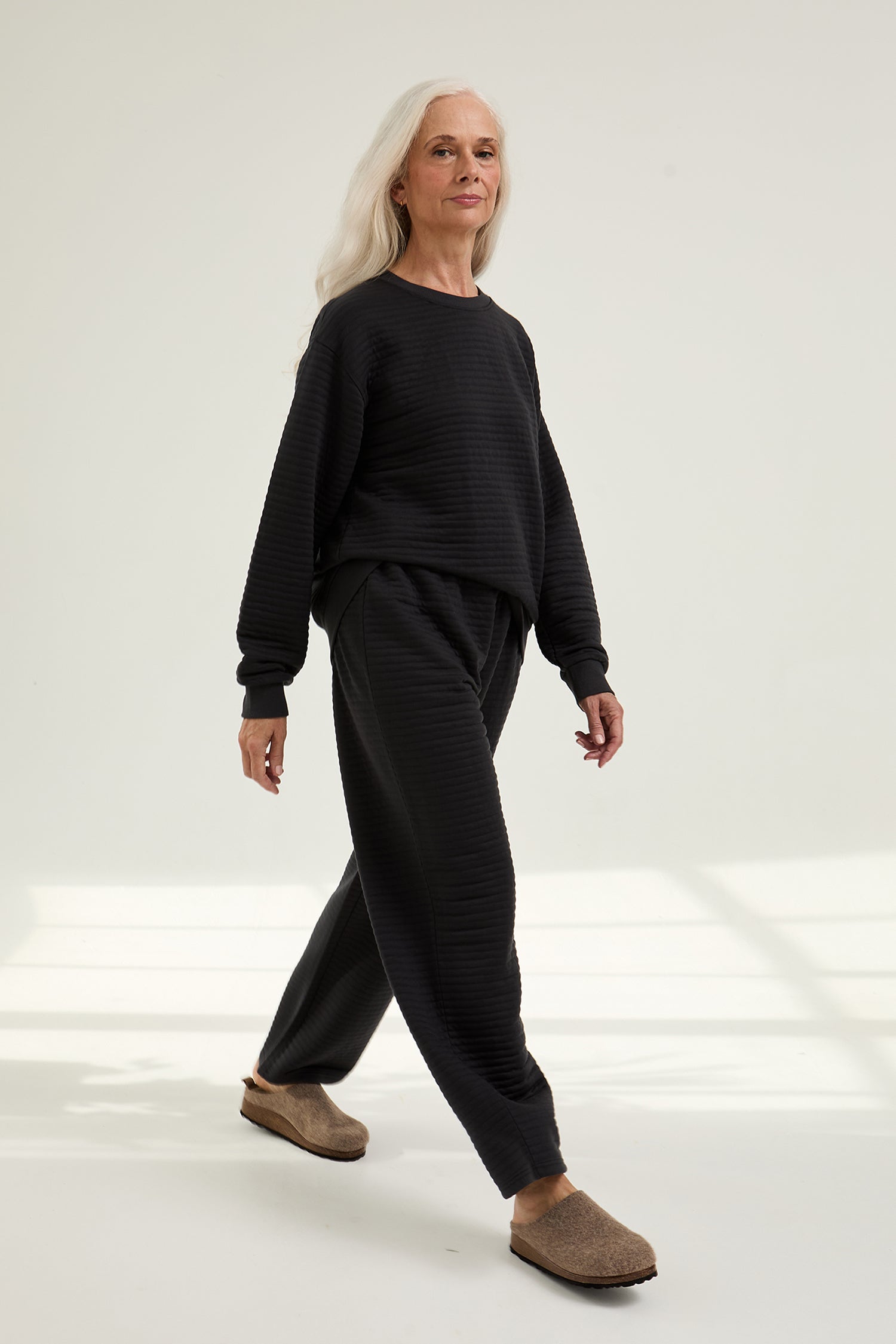 Quilted Jersey Lounge Set in Charcoal