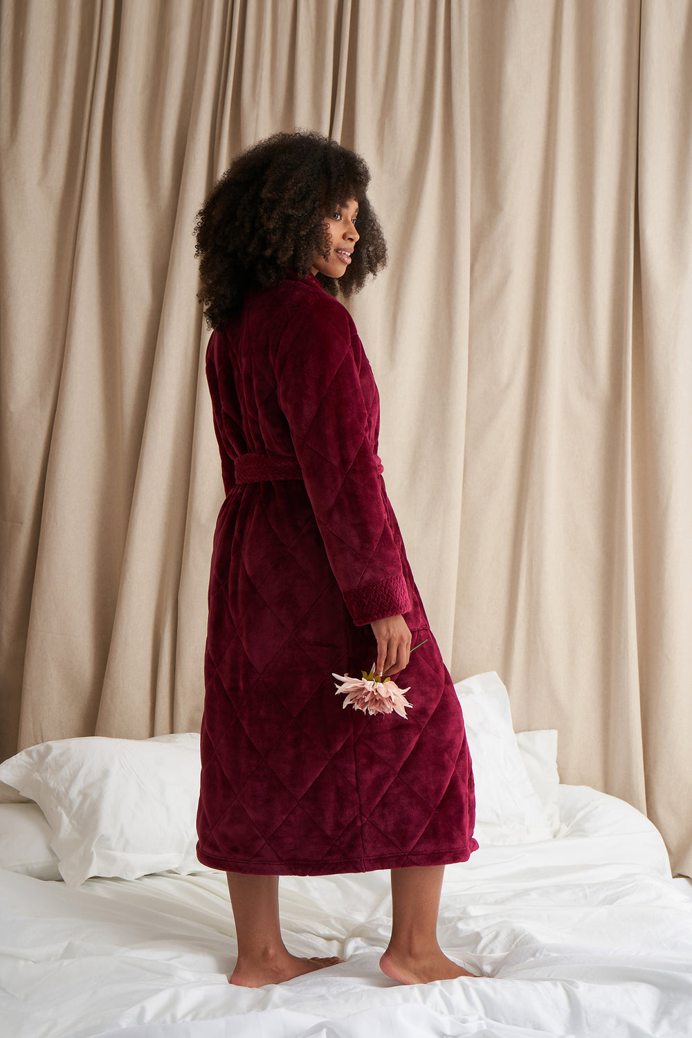 Fluffy heart long dressing gown | Cream | Boux Avenue UK