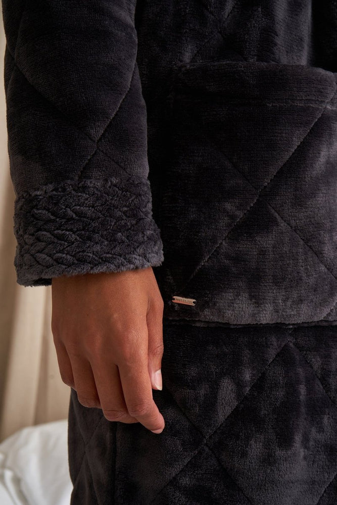 Quilted Velour Robe in Raven | Luxury Dressing Gown for Women | Pretty ...