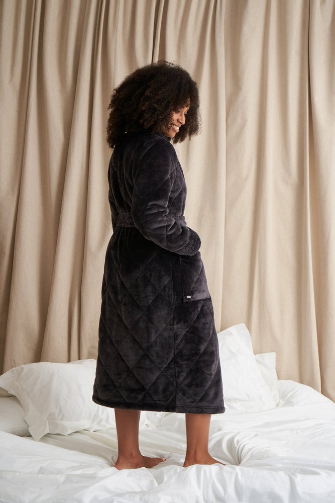 Quilted Velour Robe in Raven | Luxury Dressing Gown for Women | Pretty ...