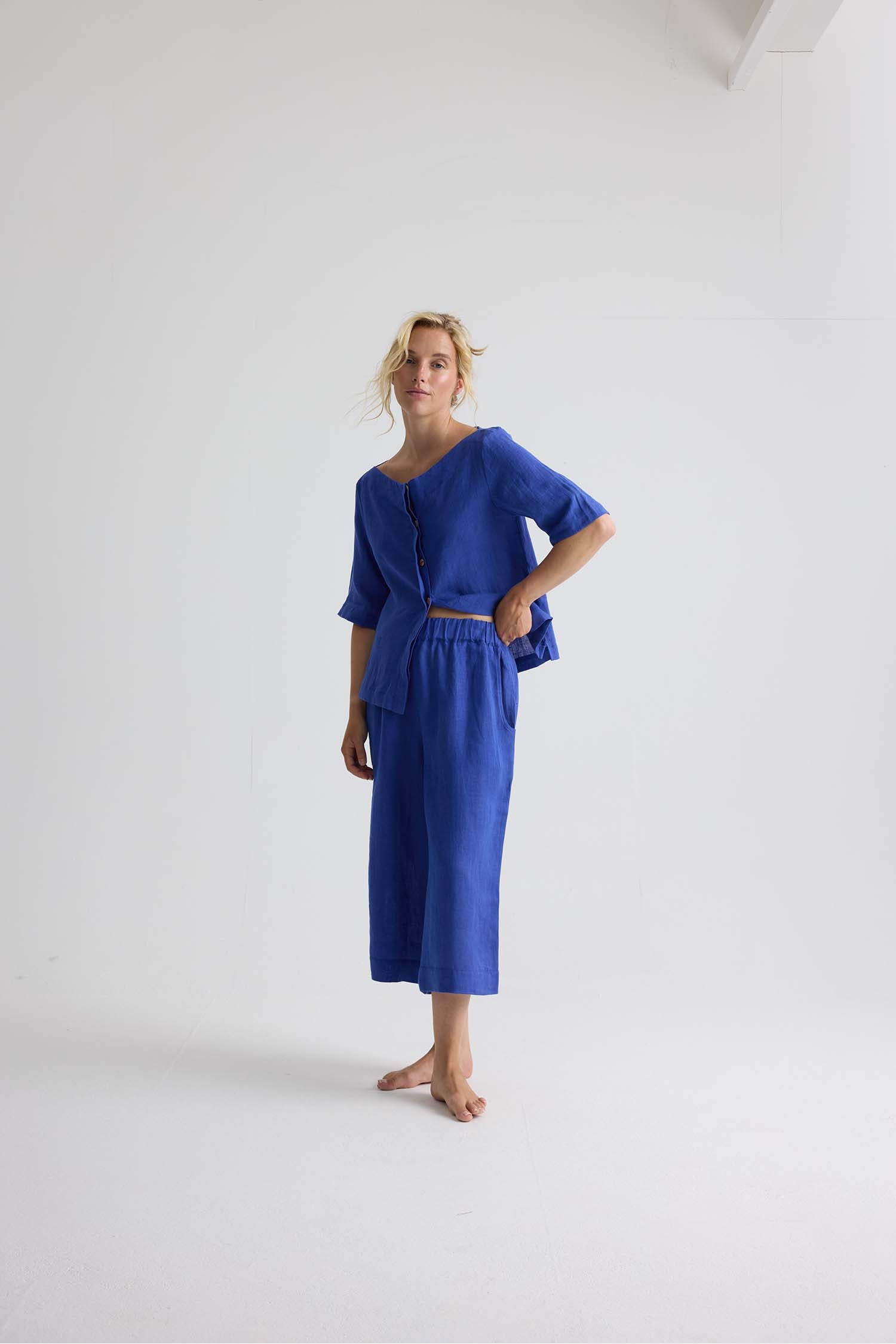 Relaxed Linen Colette Trousers In Bluing