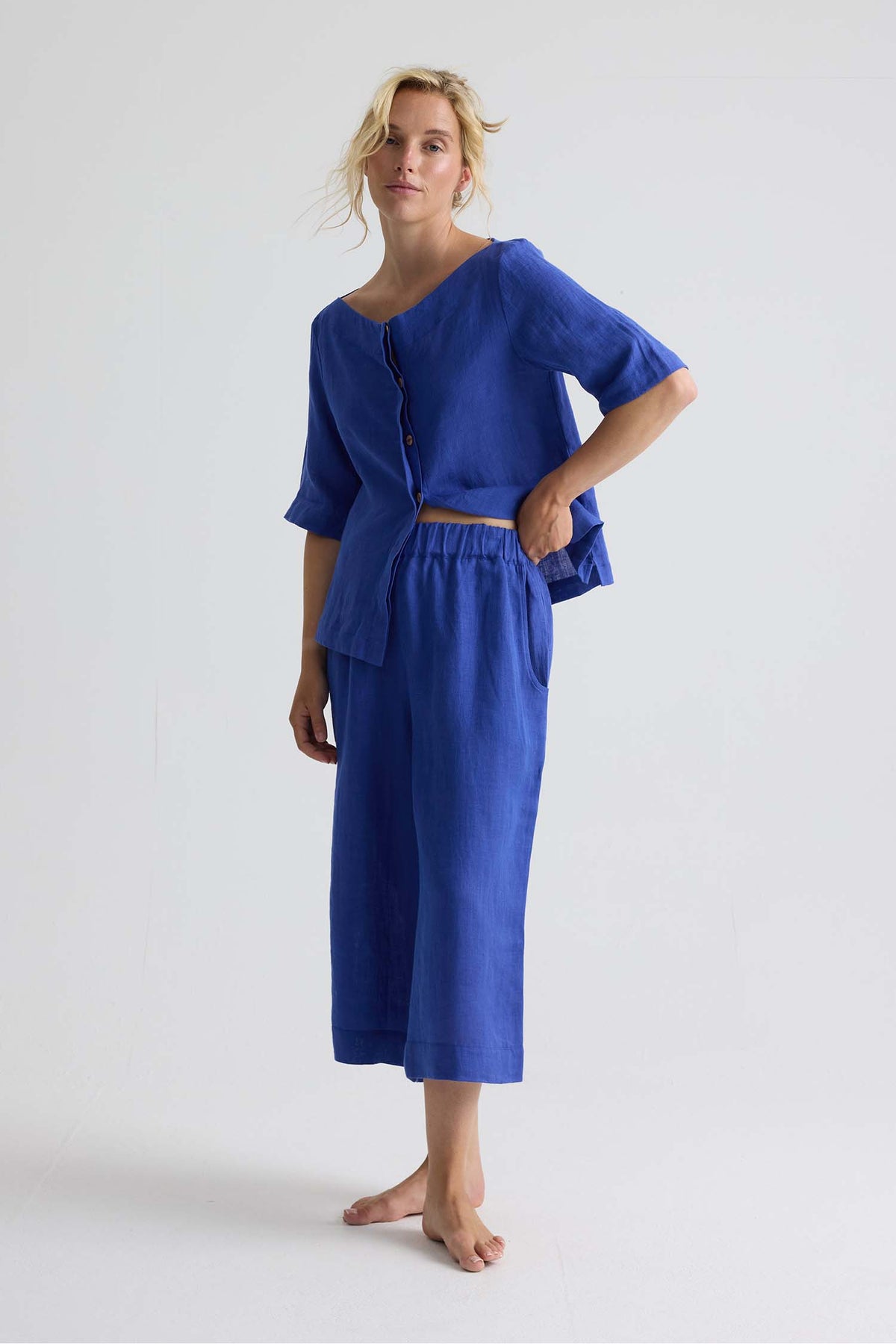 Relaxed Linen Colette Trousers In Bluing