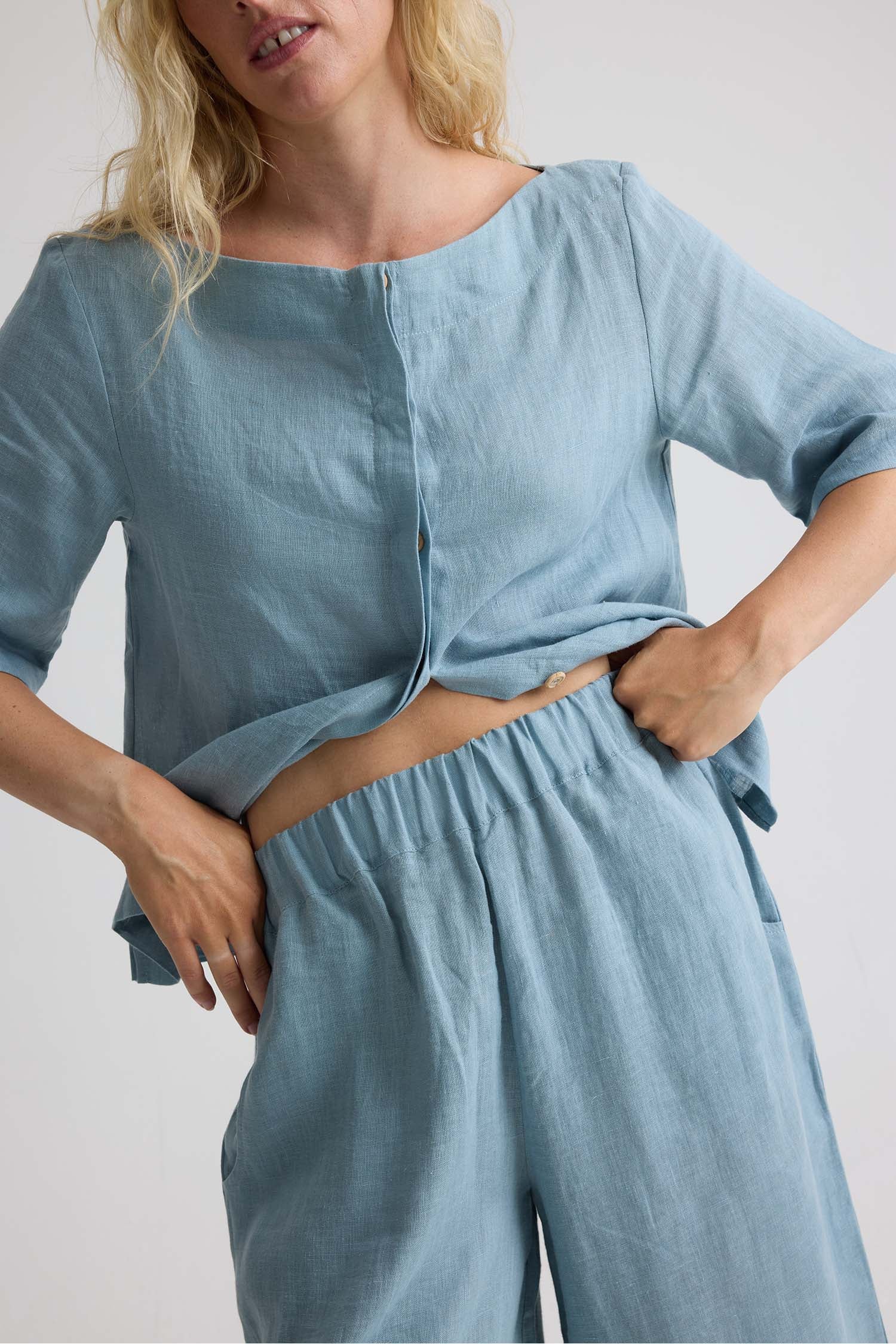 Relaxed Linen Colette Trousers In Blue Haze