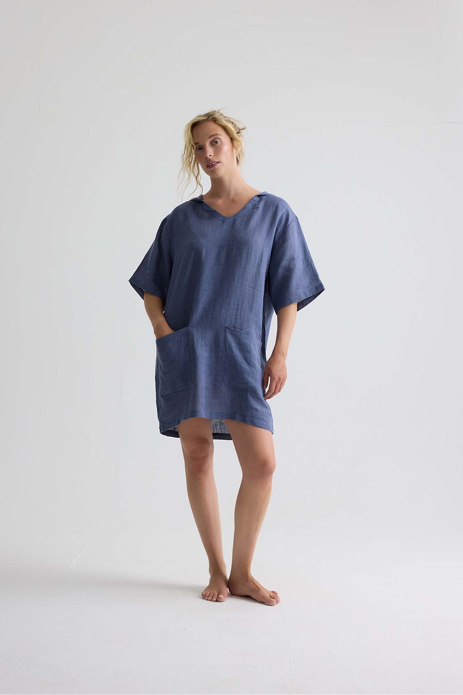 Relaxed Linen Hooded Tunic In Folkestone Grey