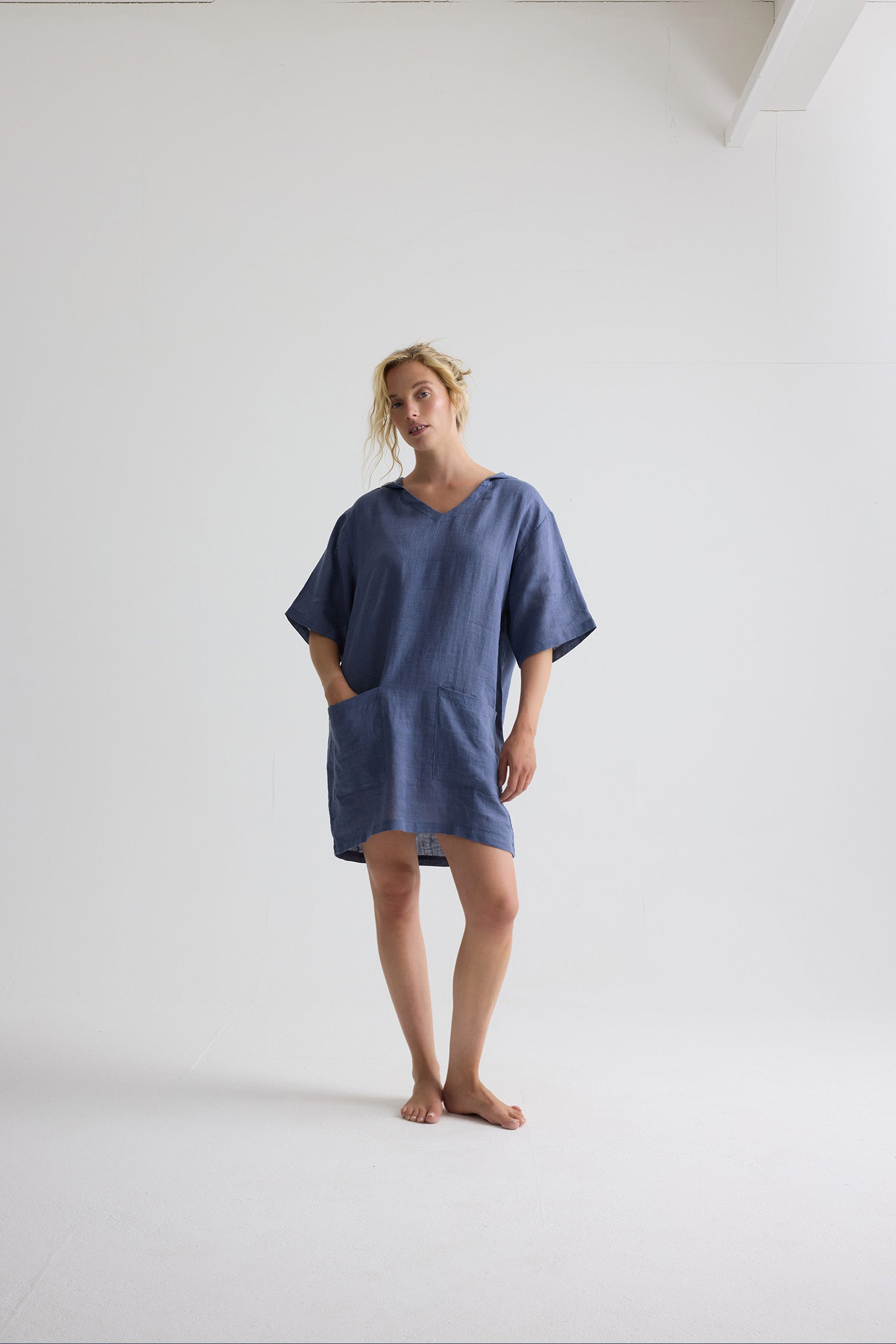 Relaxed Linen Hooded Tunic In Folkestone Grey