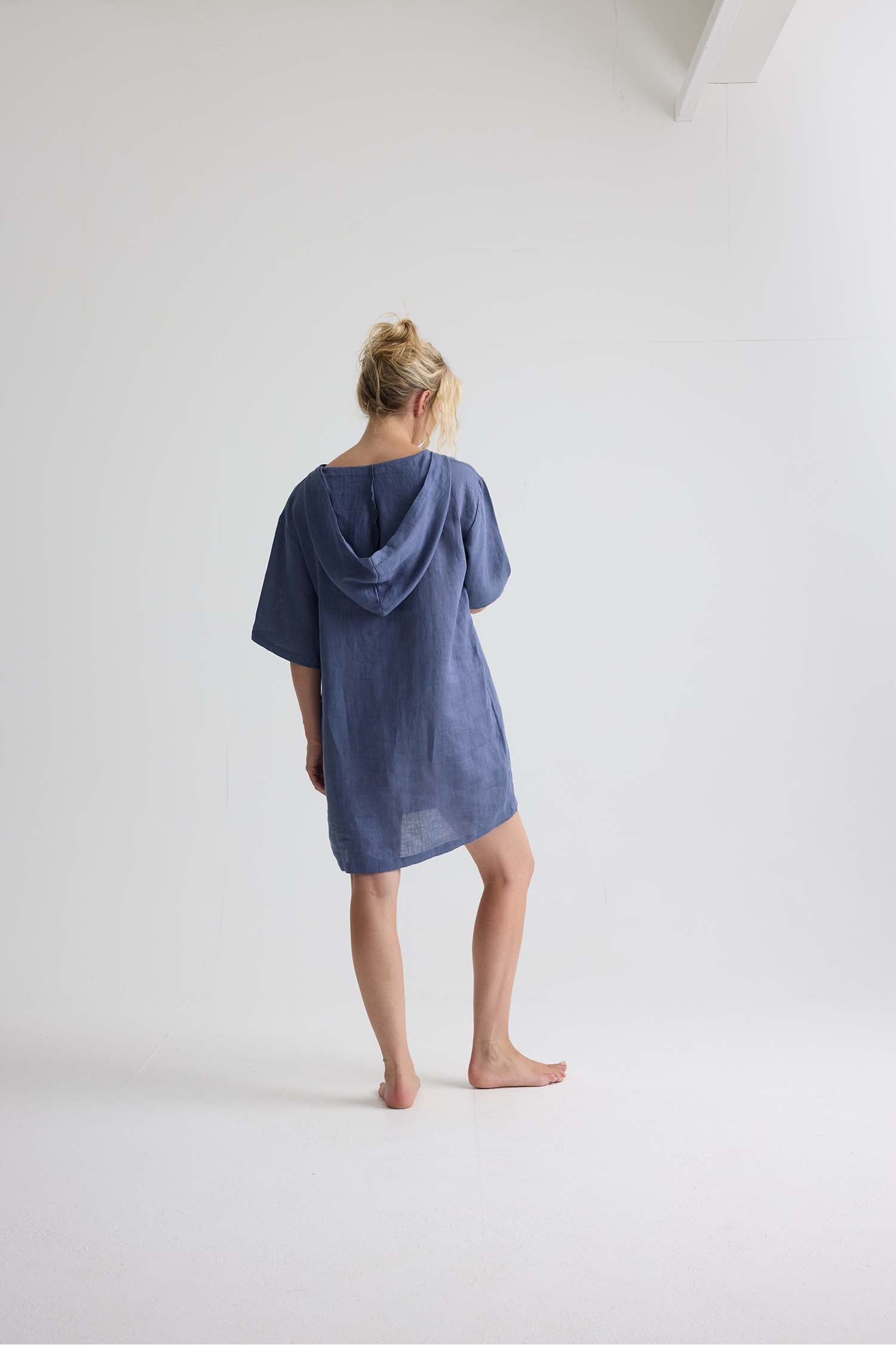 Relaxed Linen Hooded Tunic In Folkestone Grey