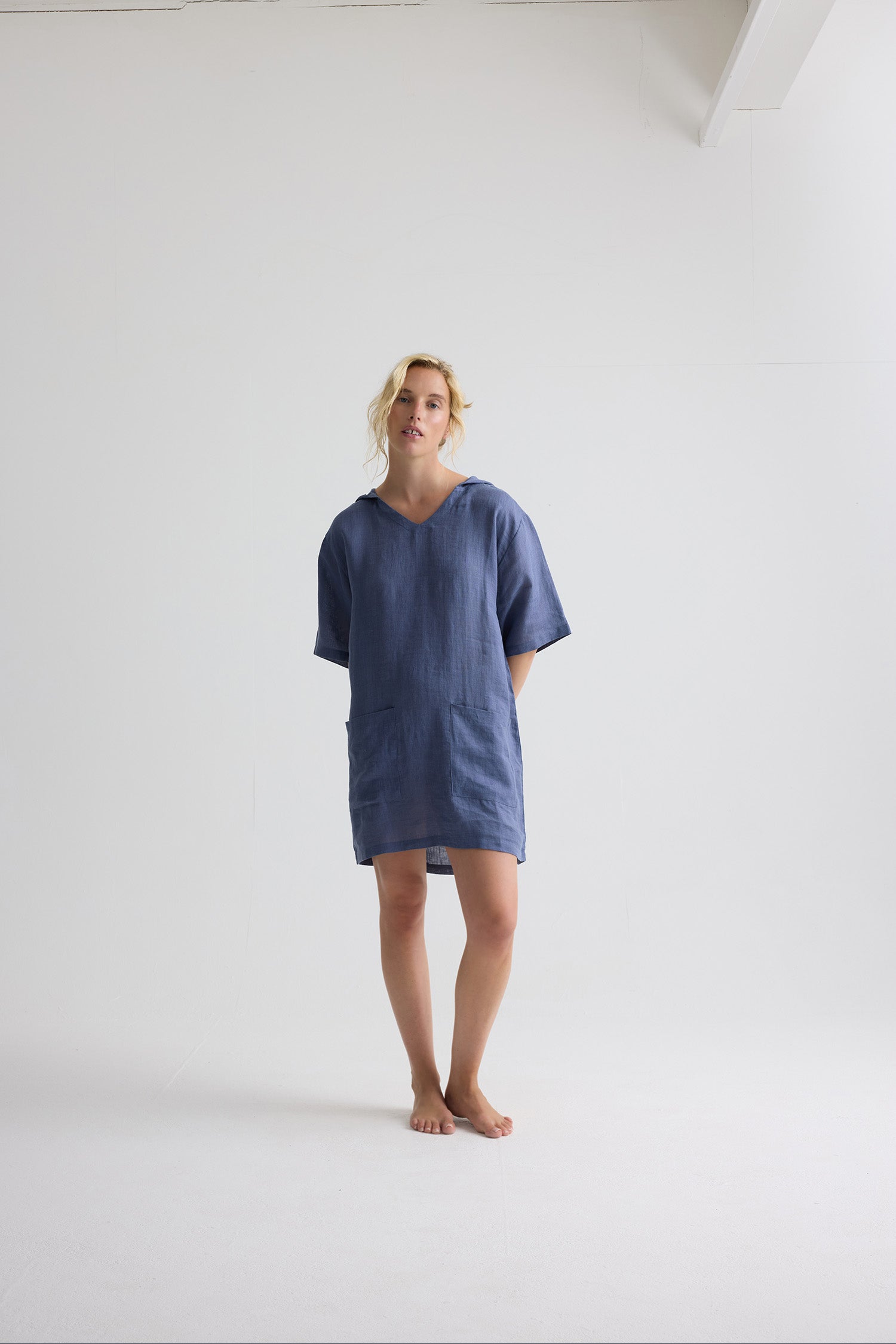 Relaxed Linen Hooded Tunic In Folkestone Grey