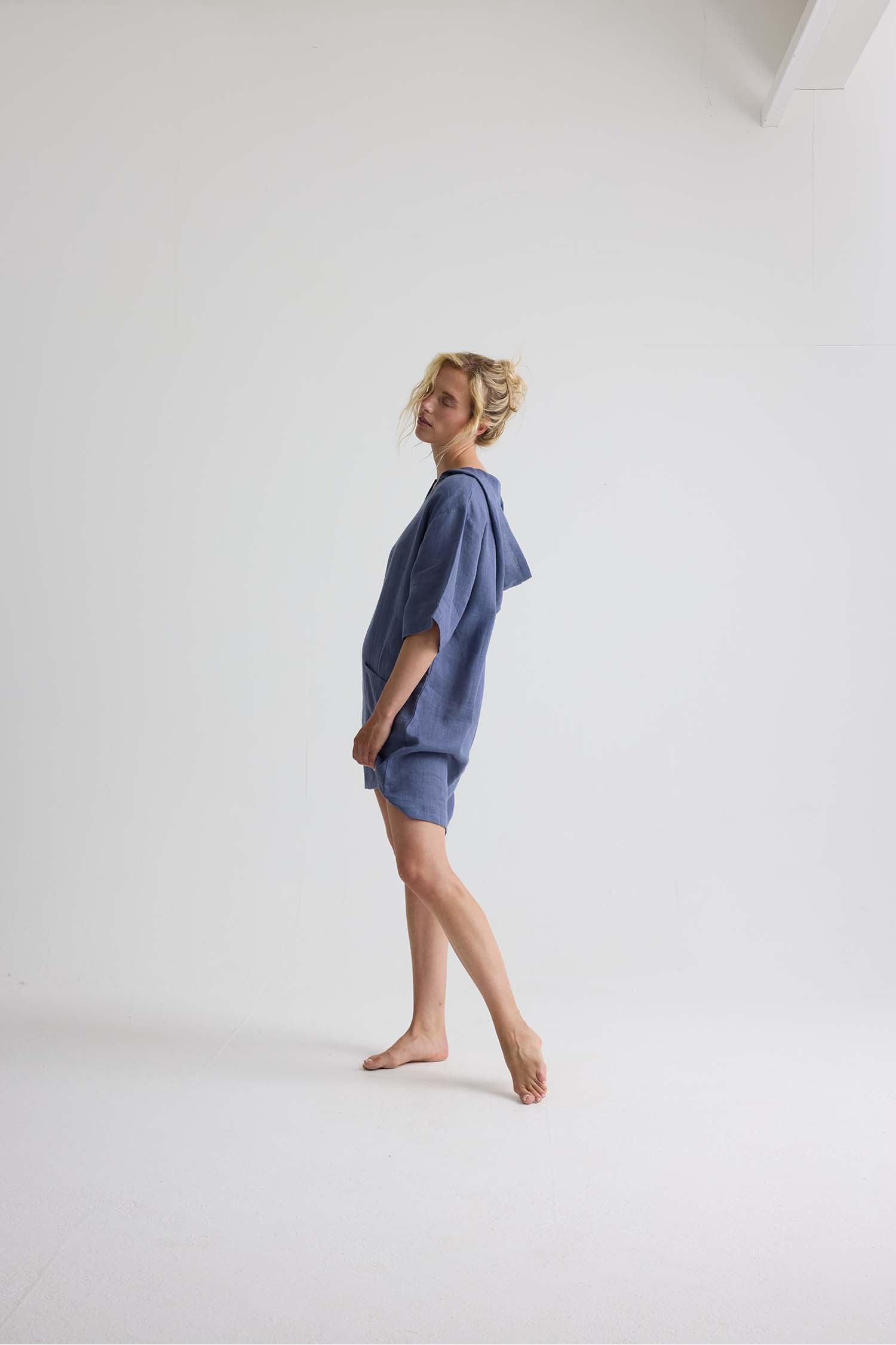 Relaxed Linen Hooded Tunic In Folkestone Grey