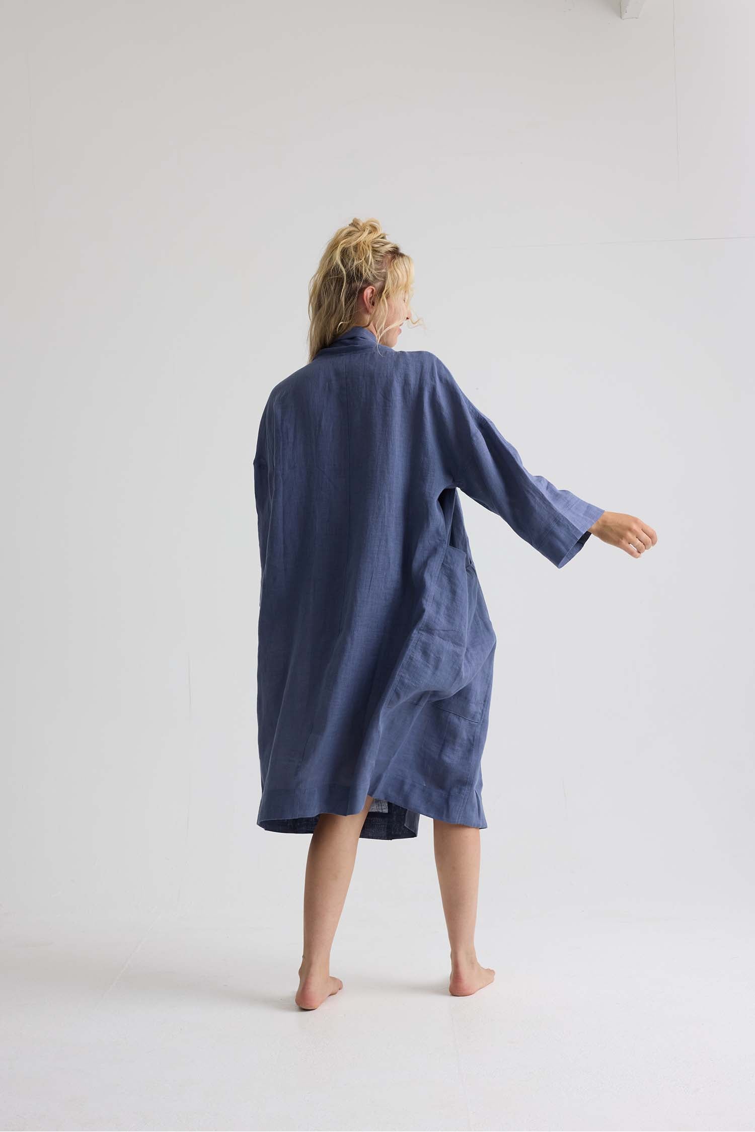 Long Relaxed Linen Jacket in Folkestone Grey