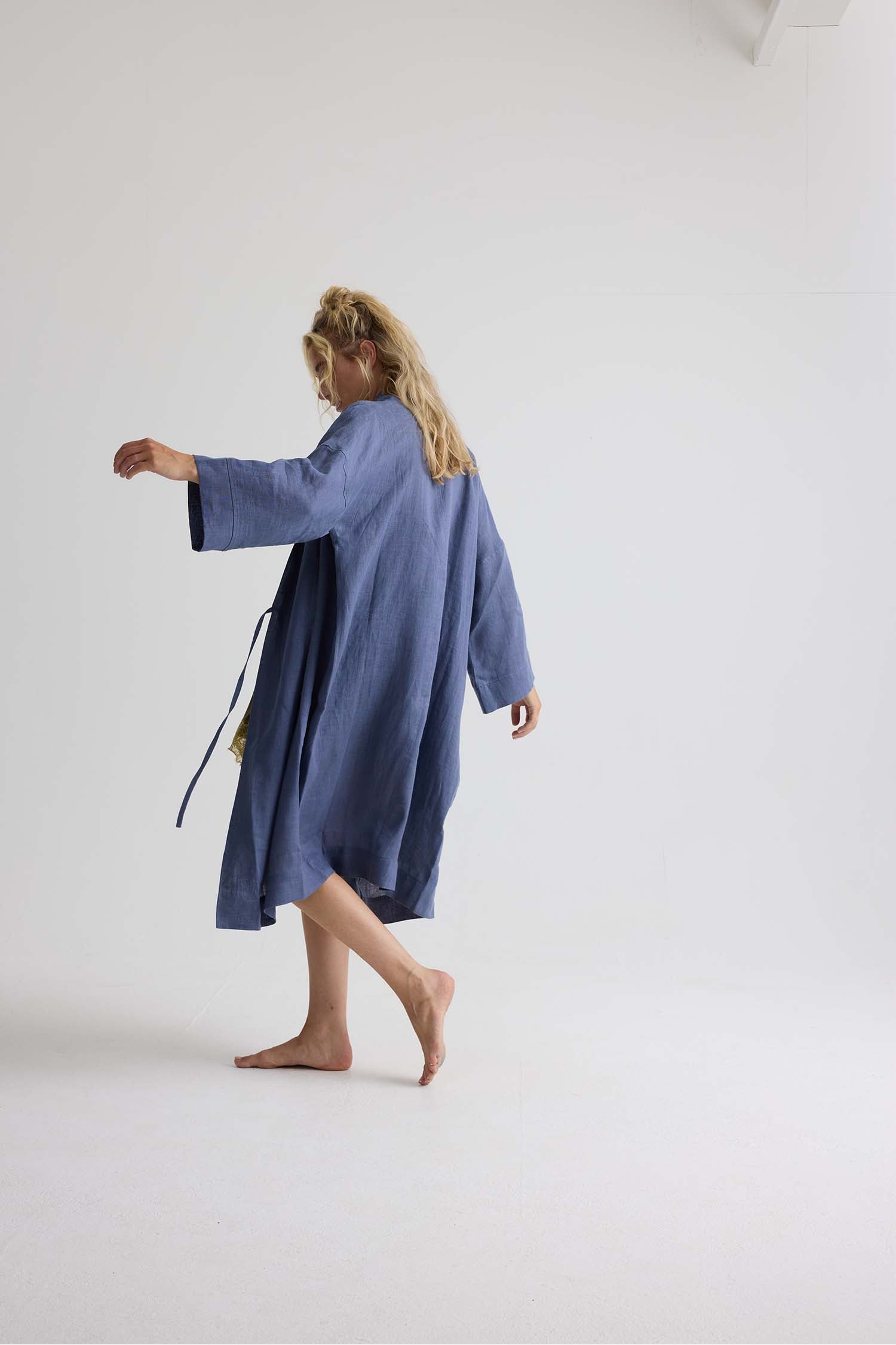 Long Relaxed Linen Jacket in Folkestone Grey