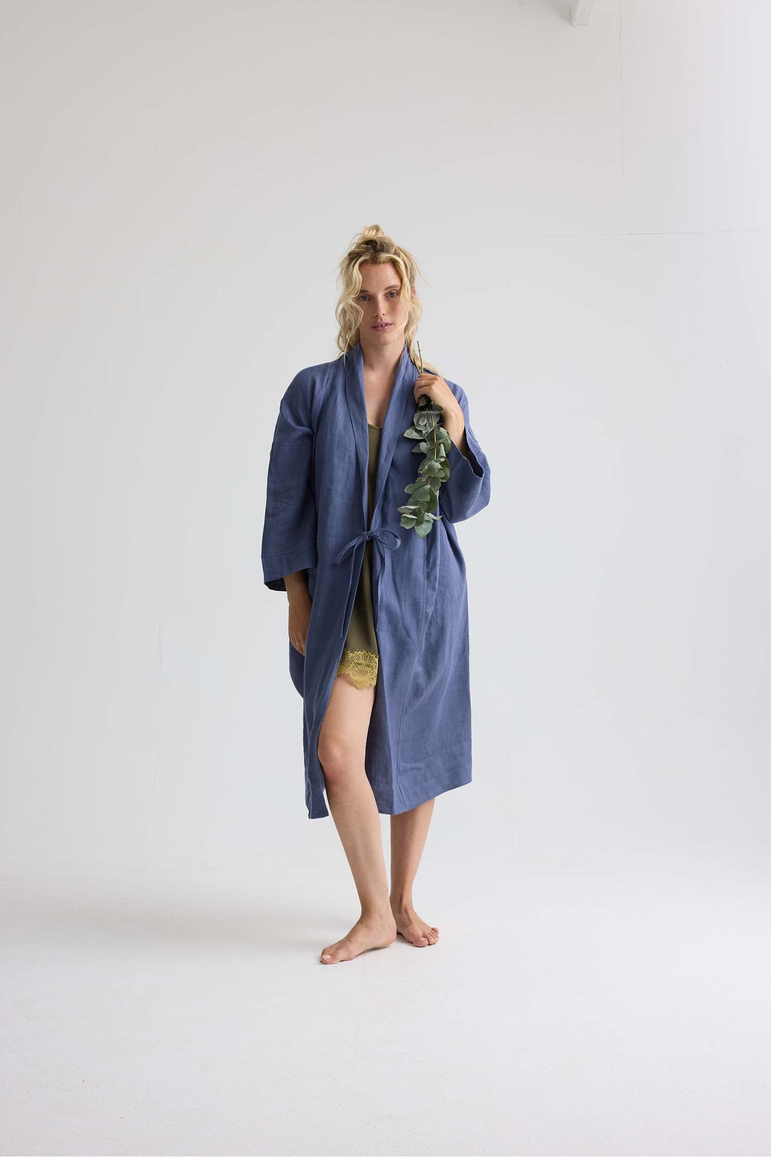 Long Relaxed Linen Jacket in Folkestone Grey