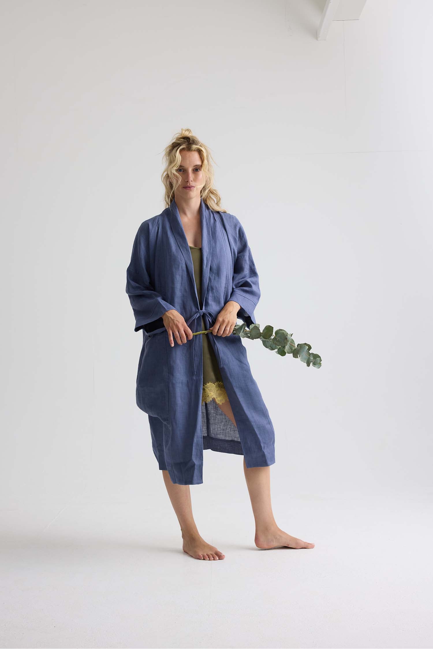Long Relaxed Linen Jacket in Folkestone Grey