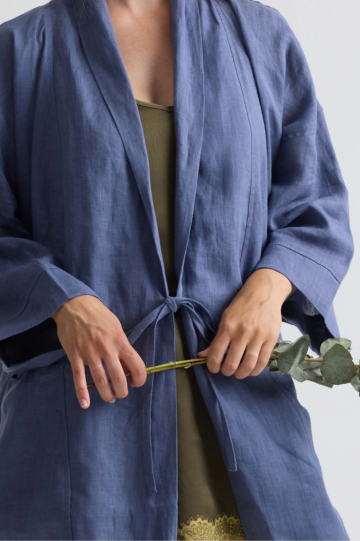 Long Relaxed Linen Robe in Folkestone Grey