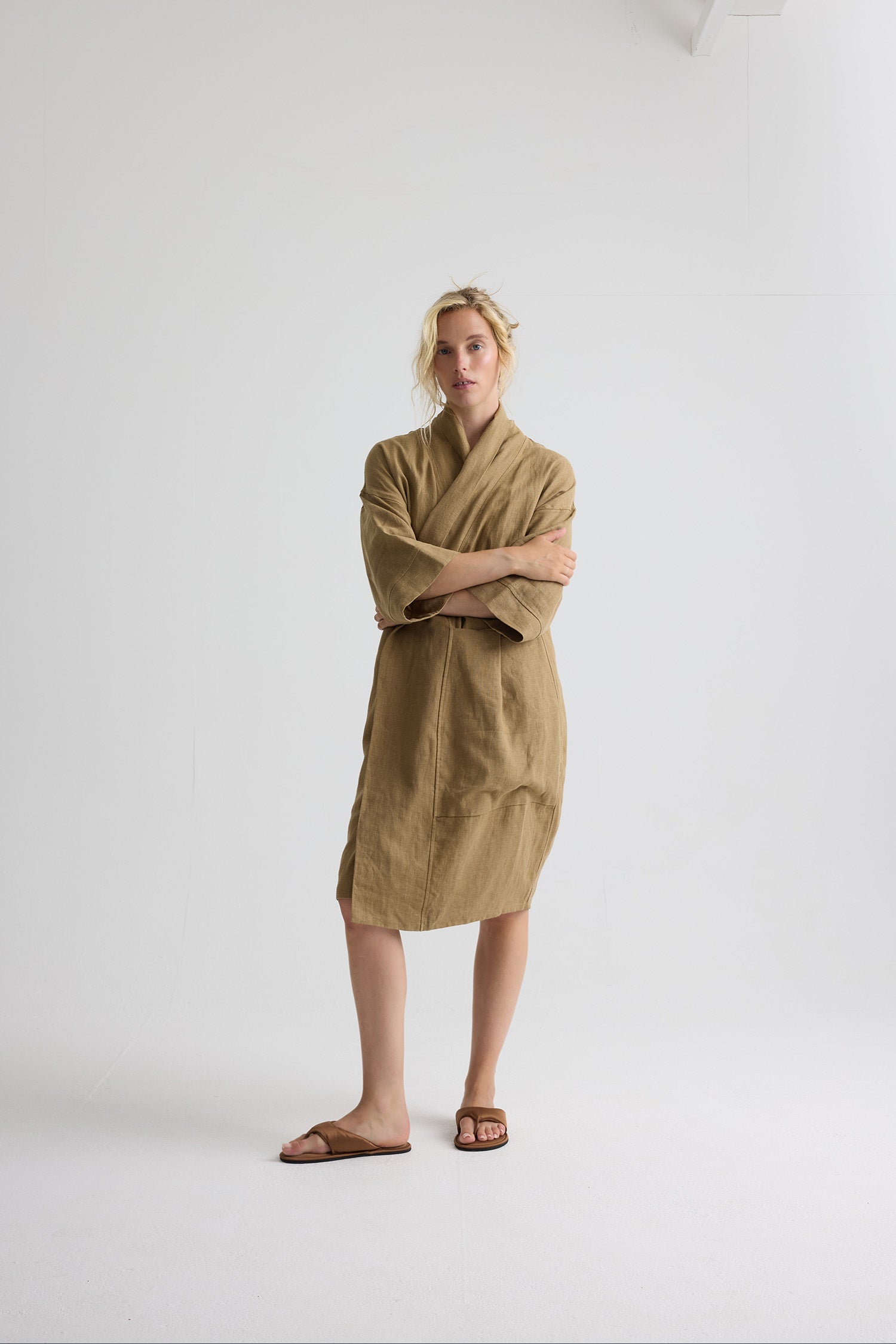 Long Relaxed Linen Jacket In Overland Trek