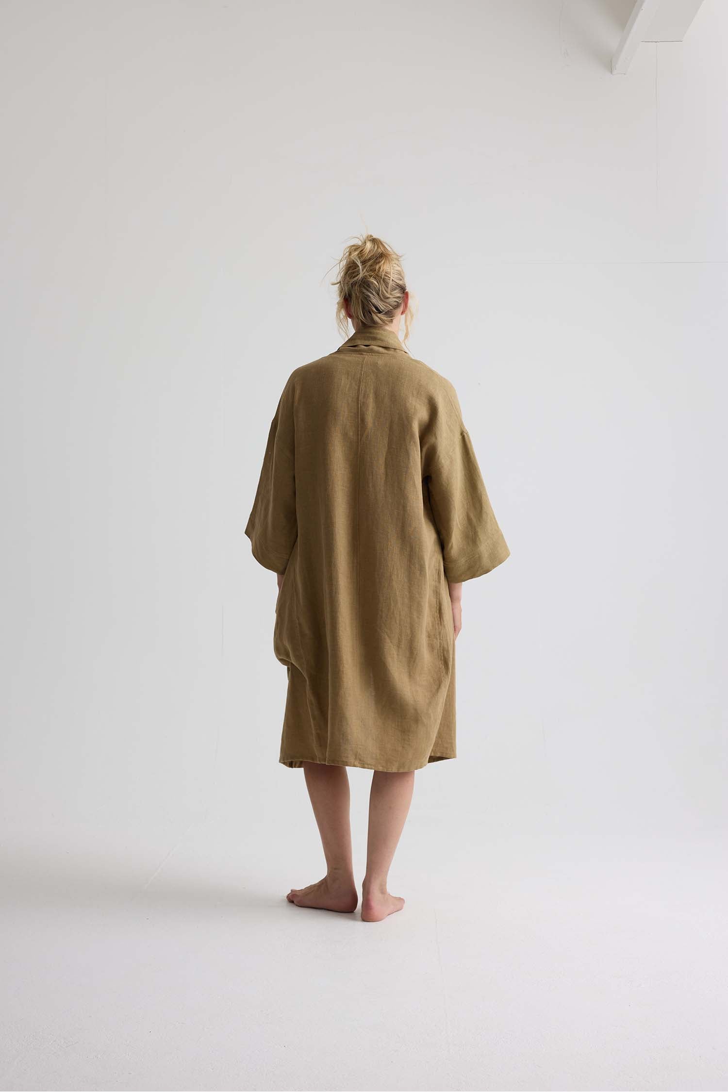 Long Relaxed Linen Jacket In Overland Trek