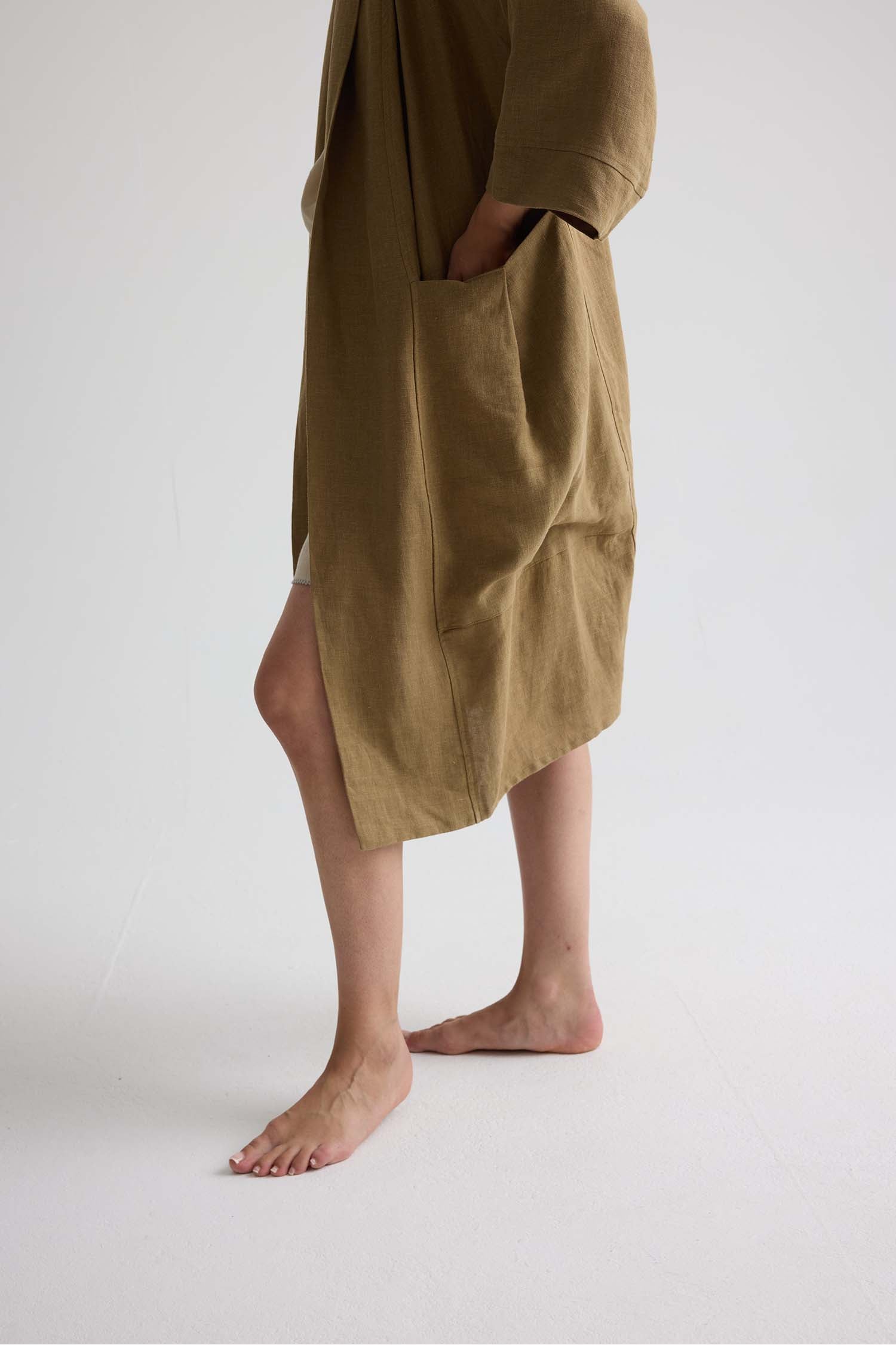 Long Relaxed Linen Jacket In Overland Trek