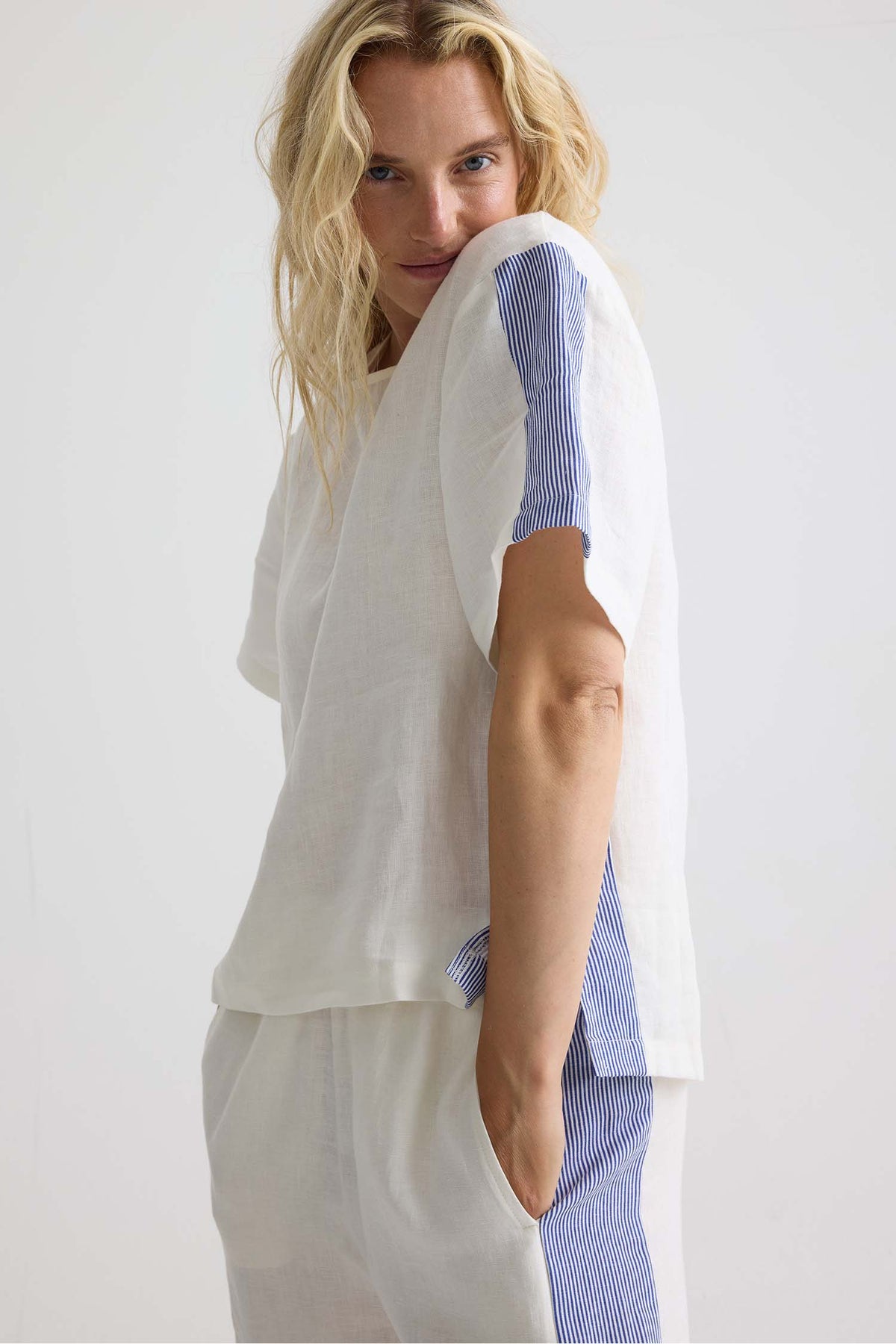 Relaxed Linen Striped Set In Coconut Milk