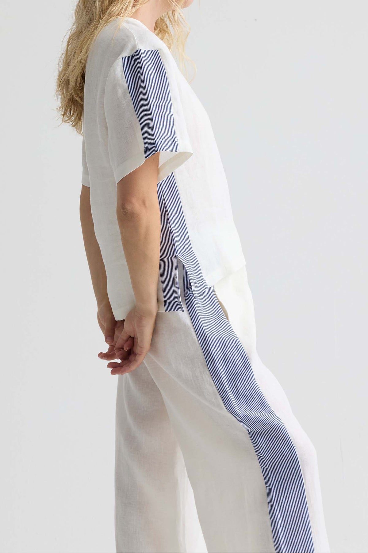 Relaxed Linen Striped Set In Coconut Milk