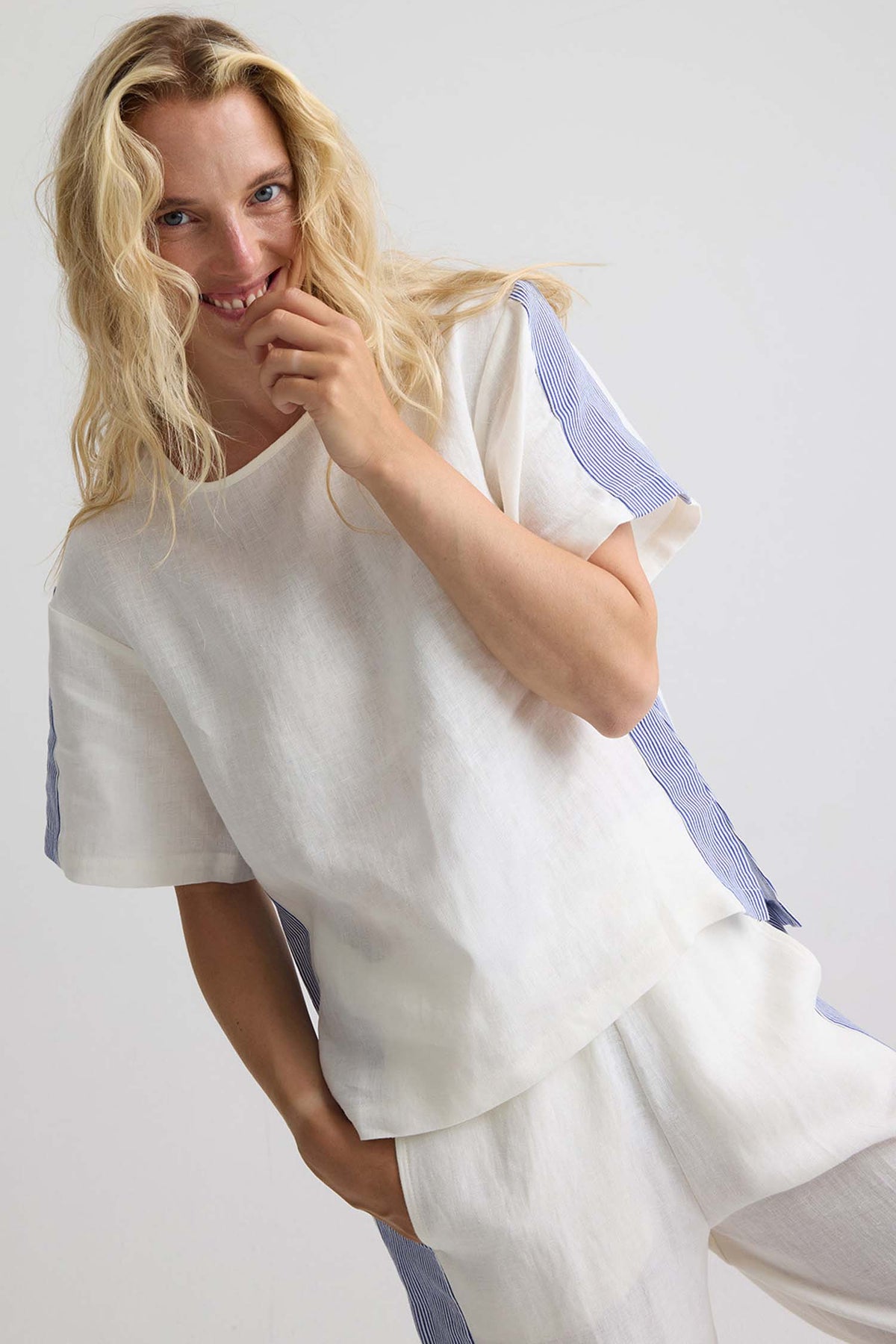 Relaxed Linen Striped Set In Coconut Milk