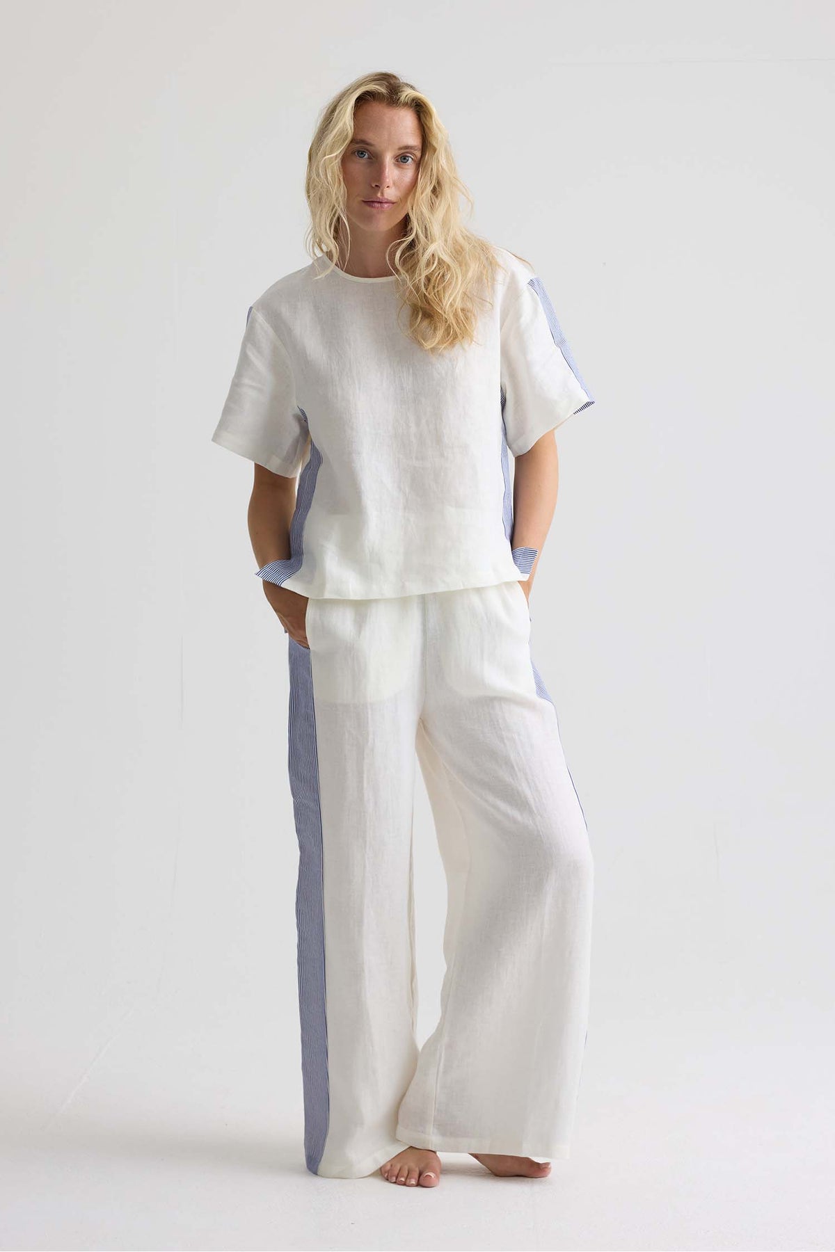 Relaxed Linen Striped Set In Coconut Milk