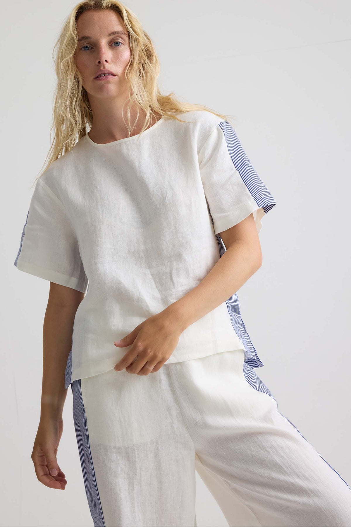 Relaxed Linen Striped Set In Coconut Milk