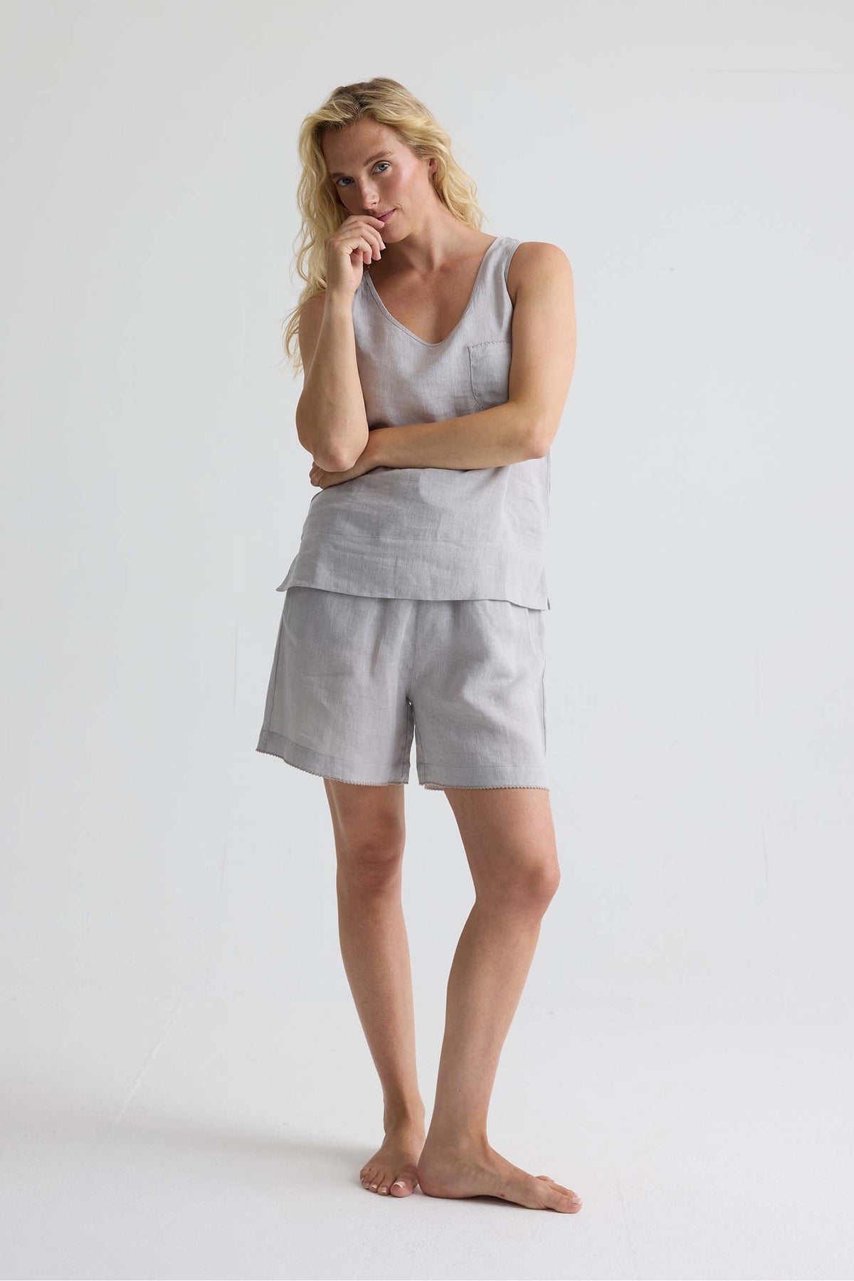 Relaxed Linen Shorts In Harbor Mist
