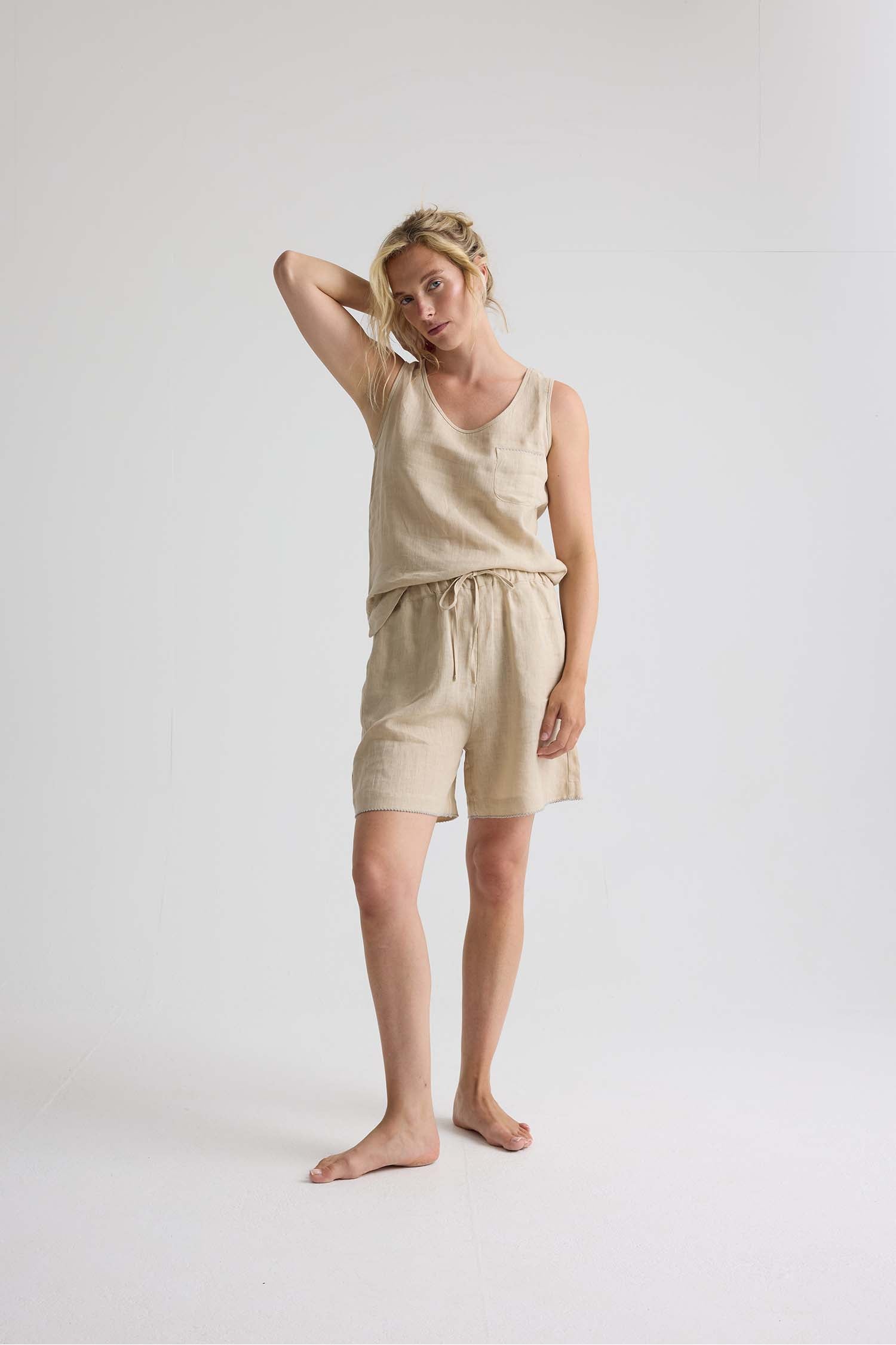 Relaxed Linen Shorts In Summer Sand