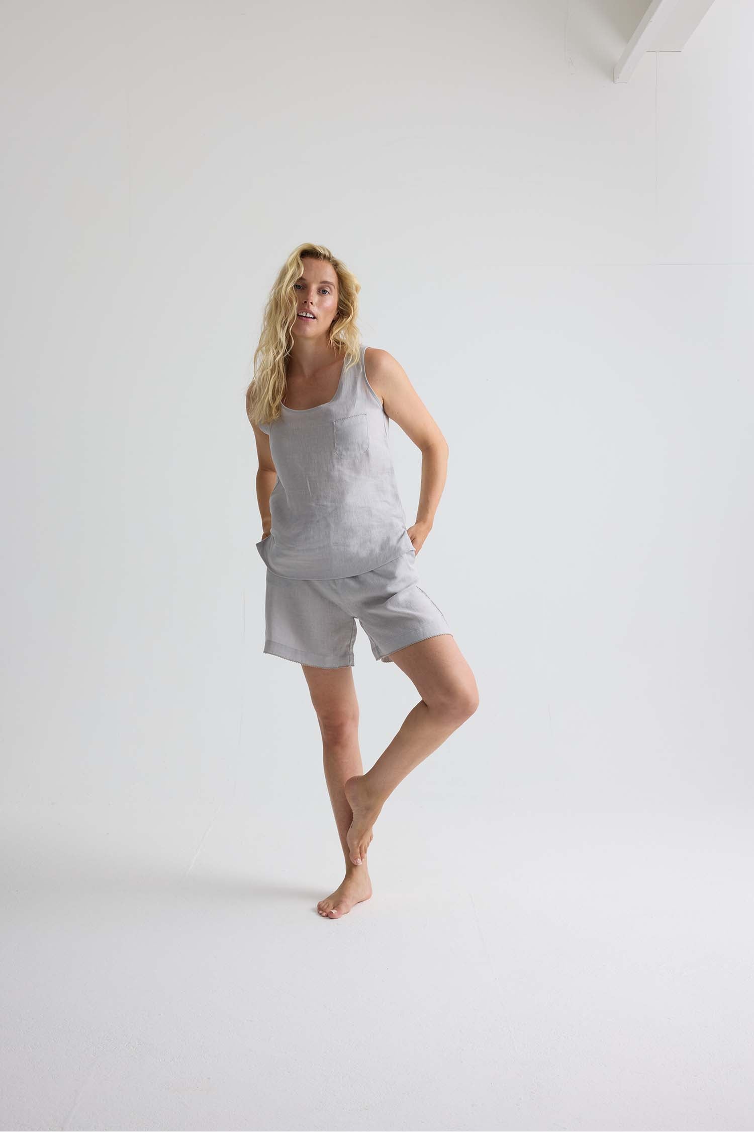 Relaxed Linen Vest In Harbor Mist