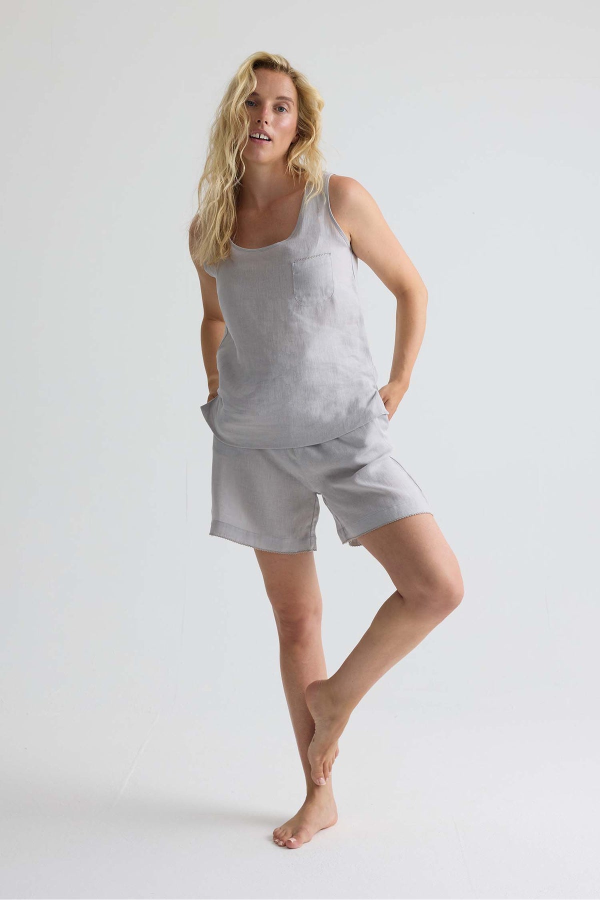Relaxed Linen Vest In Harbor Mist