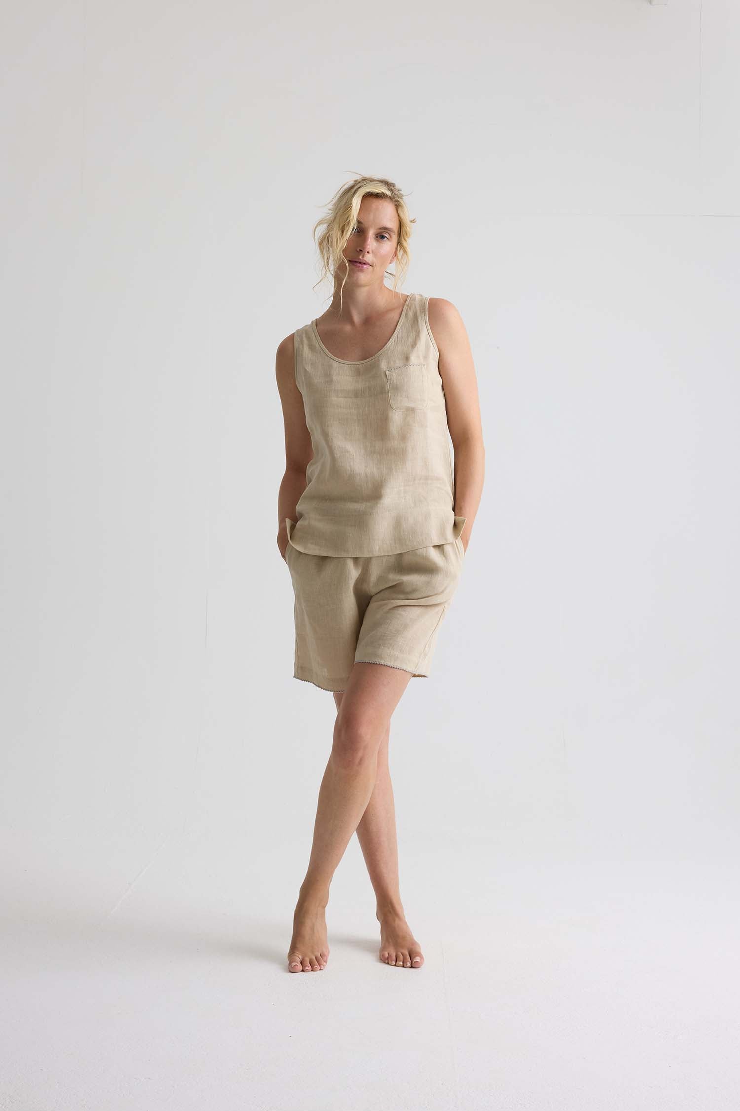 Relaxed Linen Vest In Summer Sand