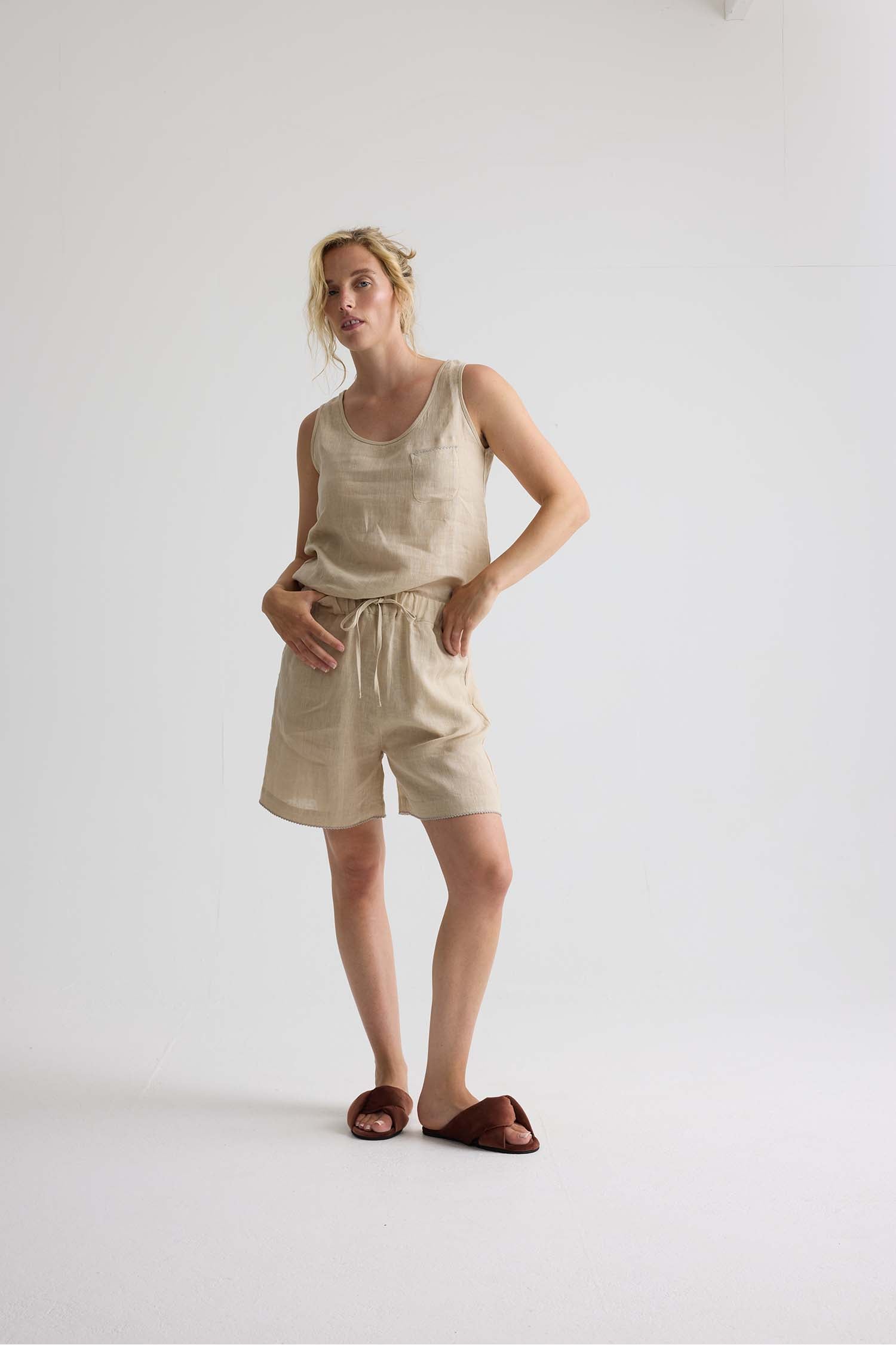 Relaxed Linen Vest In Summer Sand