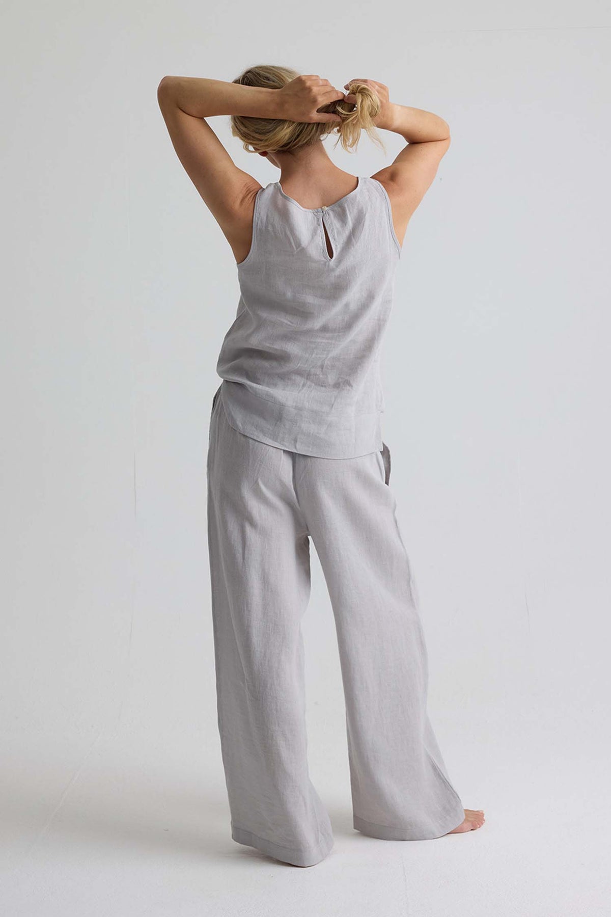 Relaxed Linen Wide Leg Trousers In Harbor Mist
