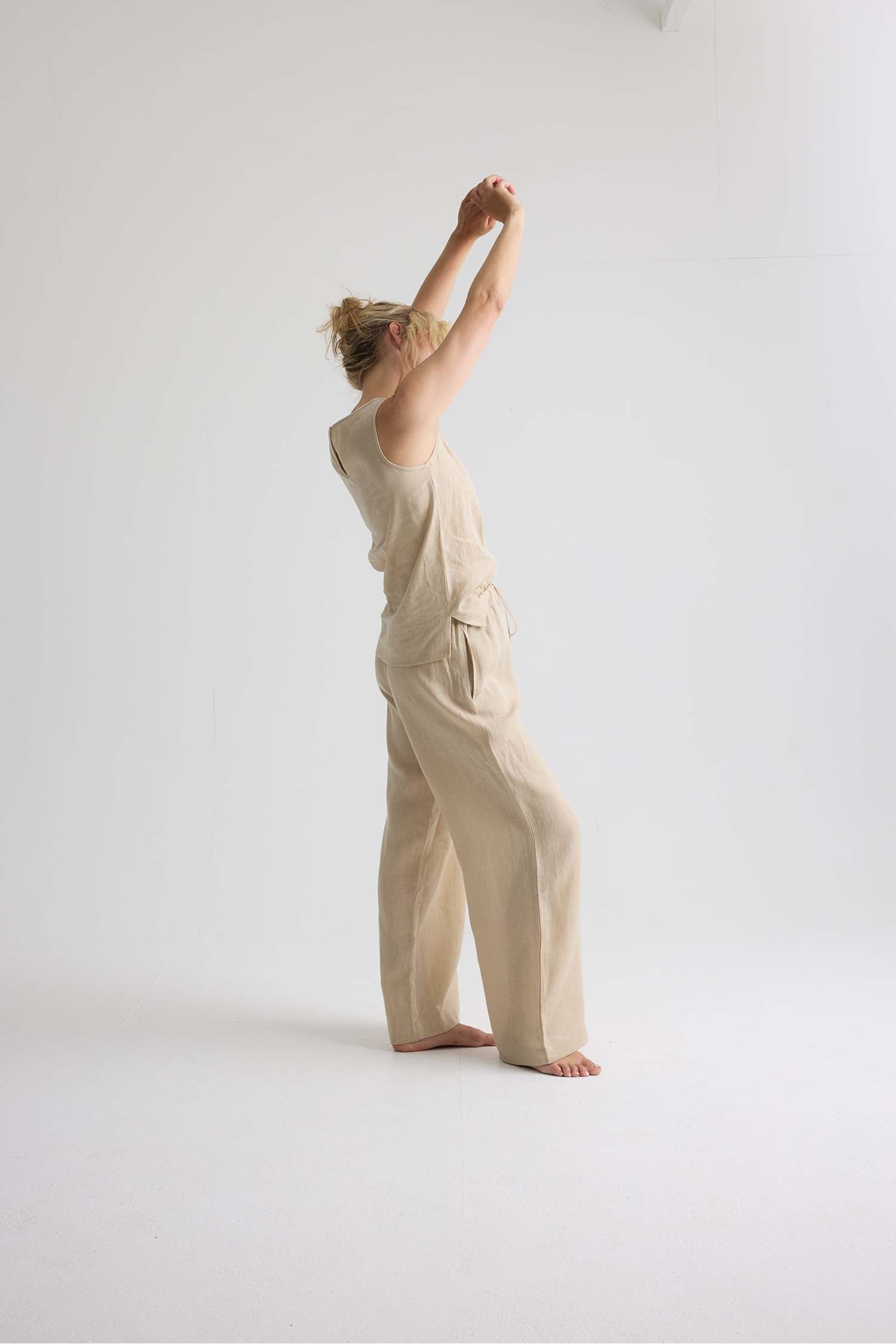 Relaxed Linen Wide Leg Trousers In Summer Sand