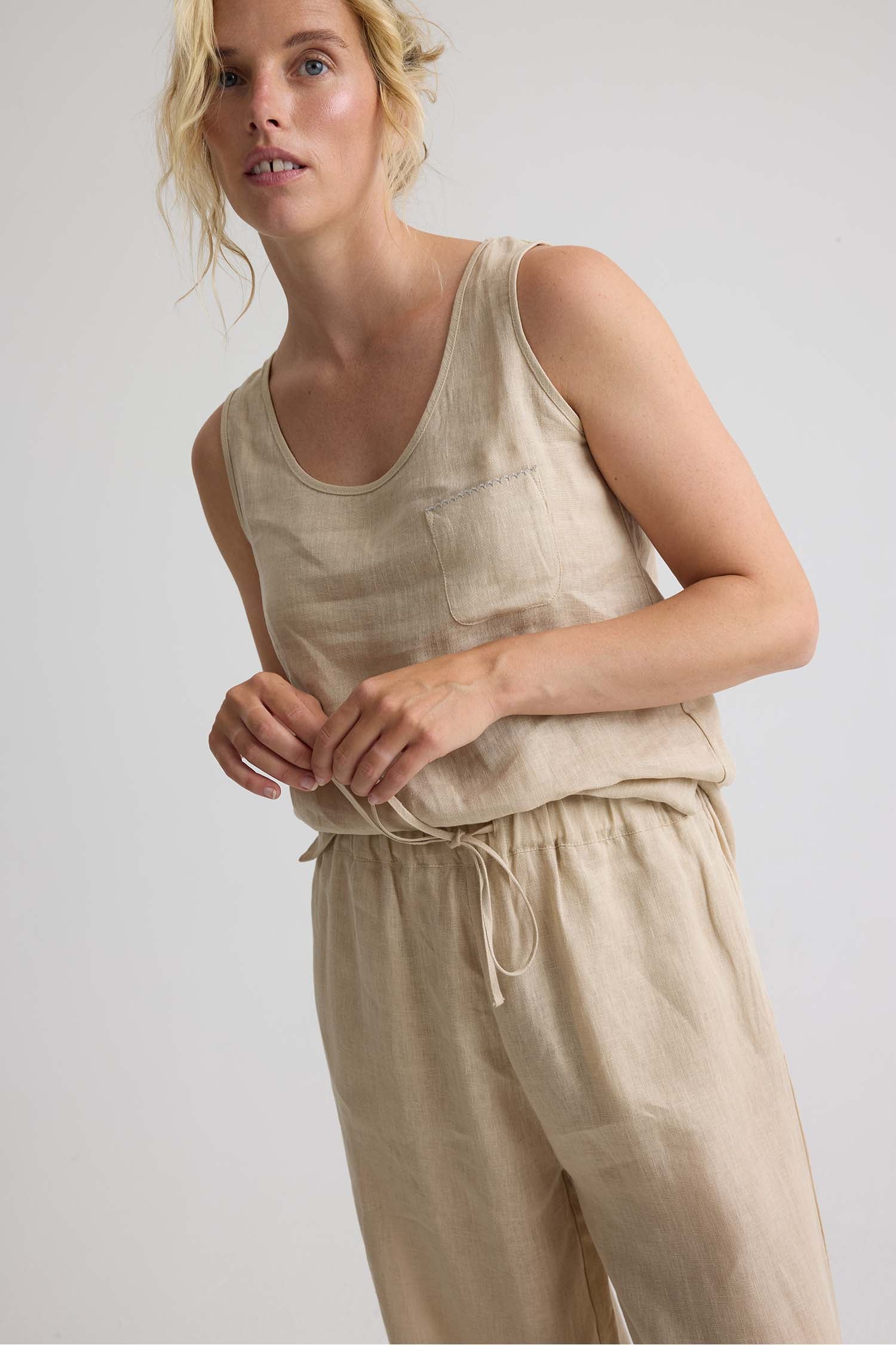 Relaxed Linen Wide Leg Trousers In Summer Sand